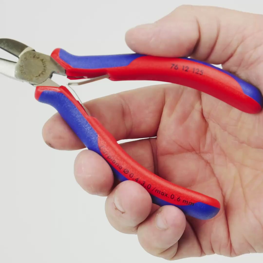 Load video: Knipex 5" Diagonal Cutters for electromechanics w/ Spring - MultiGrip