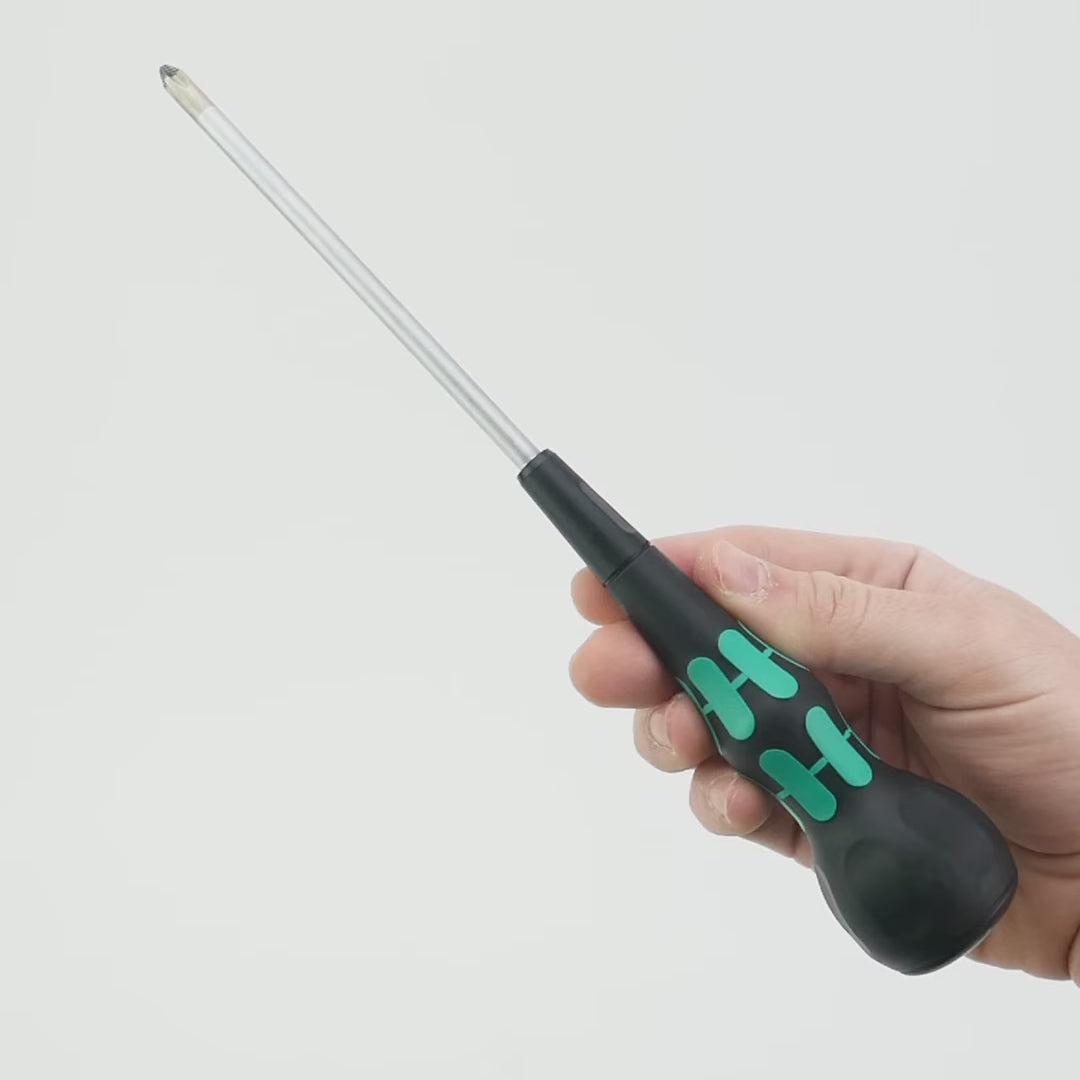 Load video: Wera 007907 Kraftform Ball-Grip Phillips Screwdriver, PH 2 x 150 mm