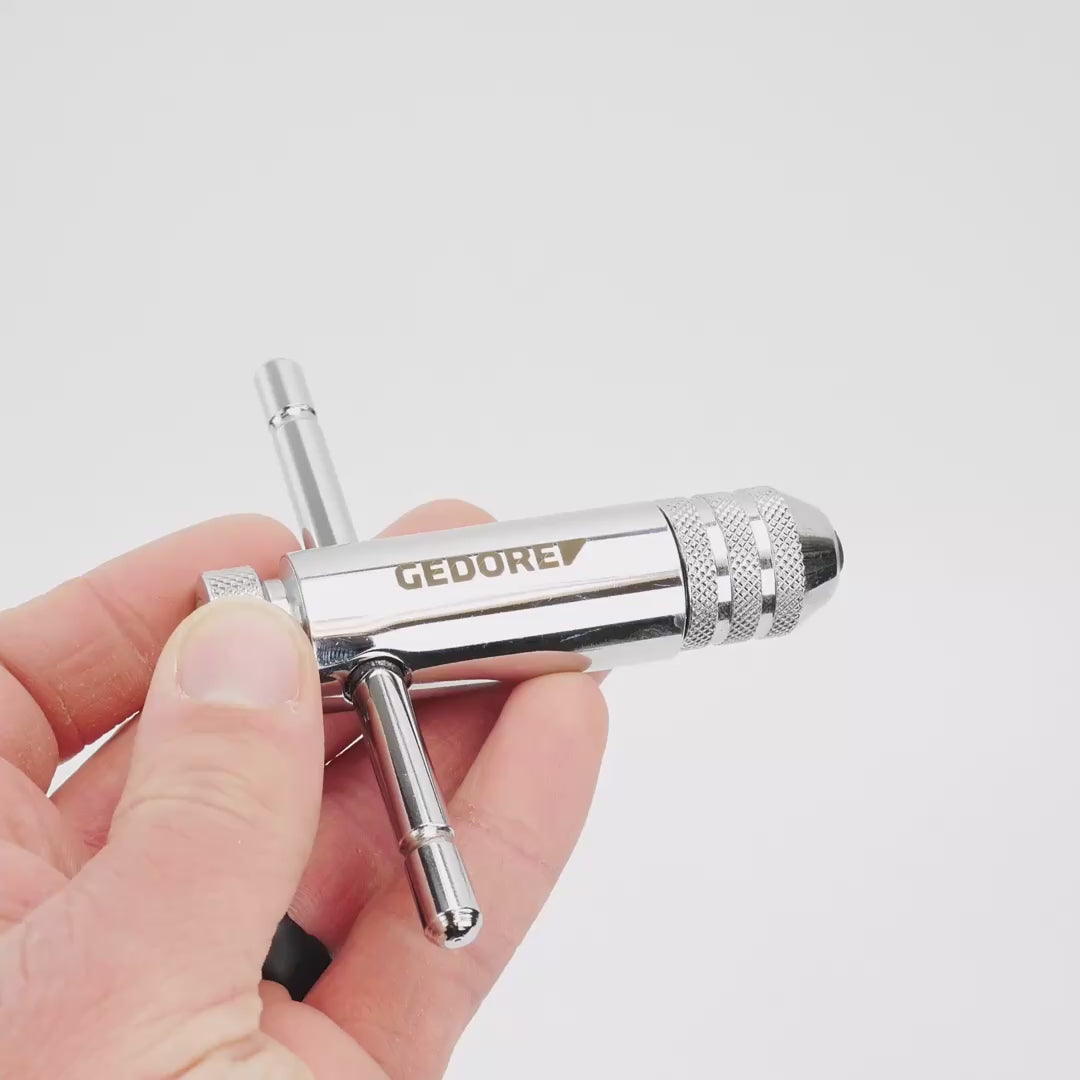 Load video: Gedore SB 8551 TGZ-1 Tap Wrench with Ratchet and Eyelet, Size 1, M3-M10