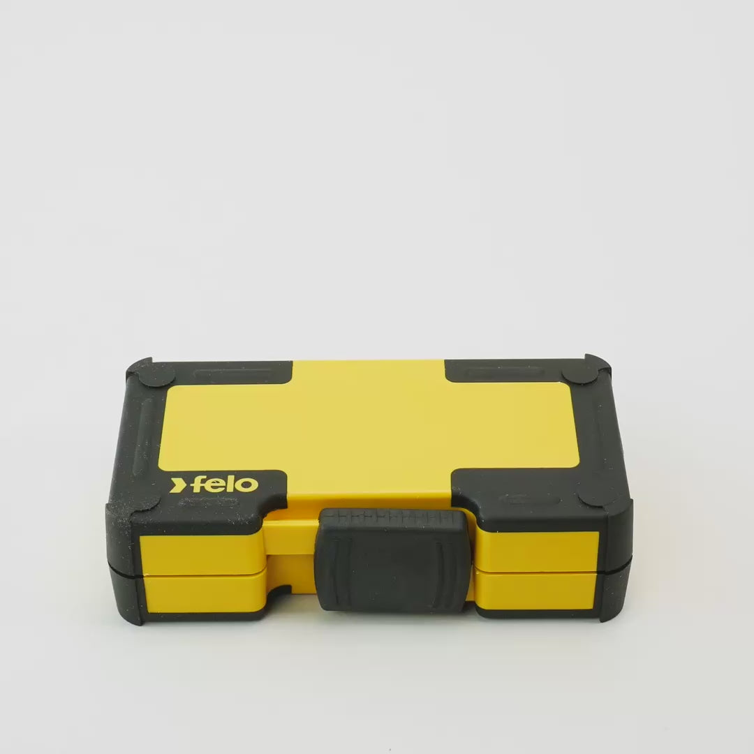 Load video: Felo XS 18pc Box Sockets, Bits, Mini Ratchet, Bitholder, Metric