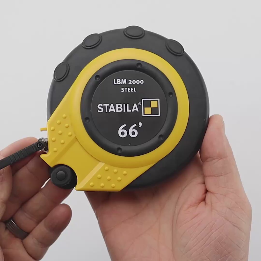 Load video: Stabila LBM2000 Steel Close Cased Tape, Imperial Scale, 66ft