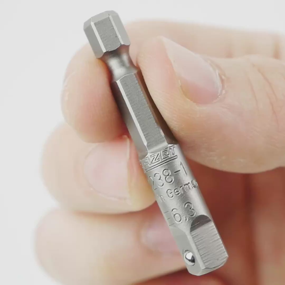 Load video: Hazet 2238-1 1/4" Hex to 1/4" Male Adapter - 50mm