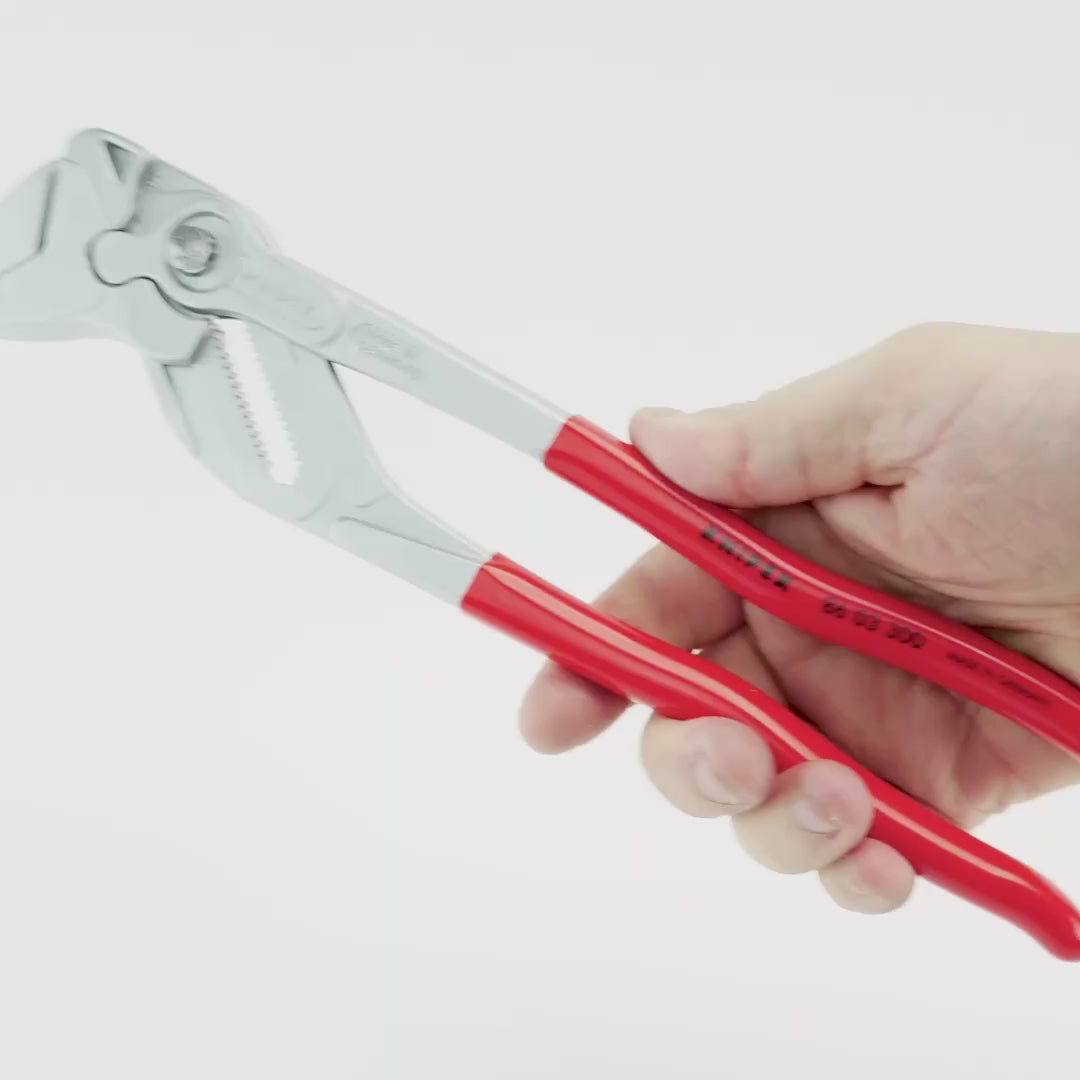 Load video: Knipex 12" Pliers Wrench - Chrome Plastic Grip