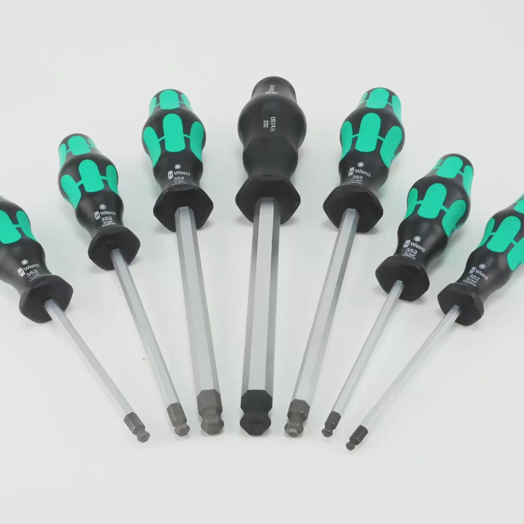 Load video: Wera Kraftform Plus SAE Ball End Hex Screwdriver Set, 7 Pieces