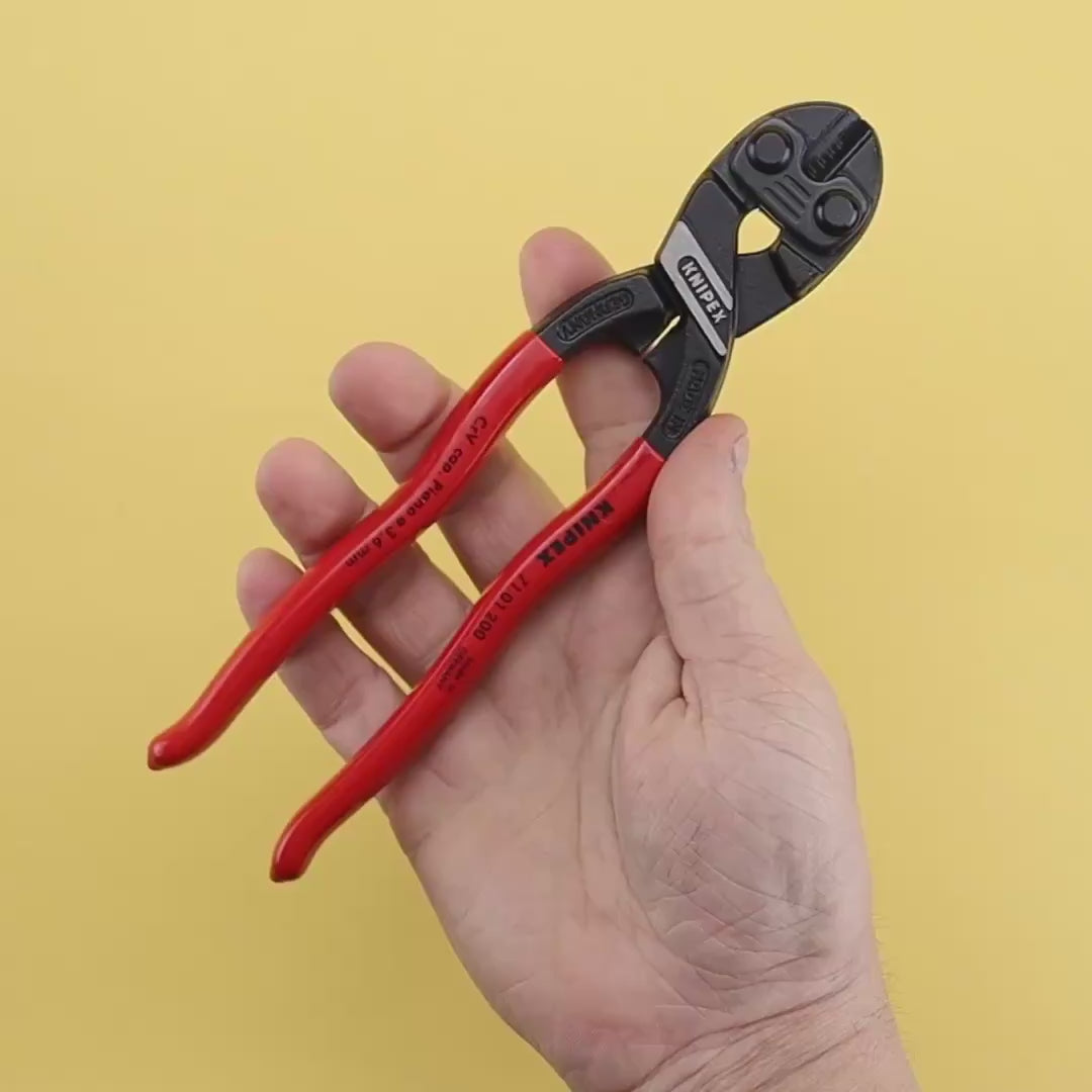 Load video: Knipex 8" Cobolt Compact Bolt Cutters - Plastic Grip