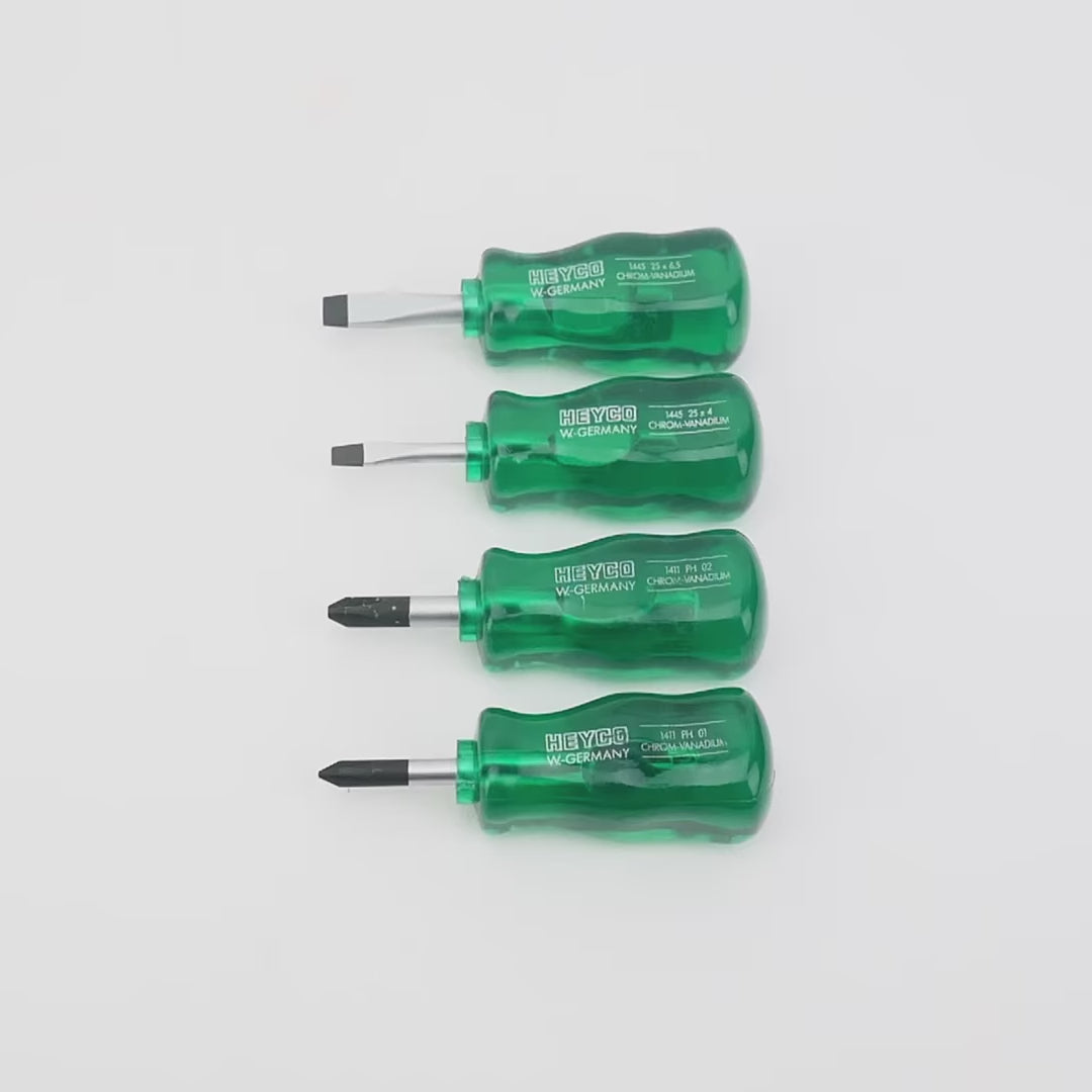 Load video: Net’s Emerald Stubby Screwdriver Set, 4 Pieces