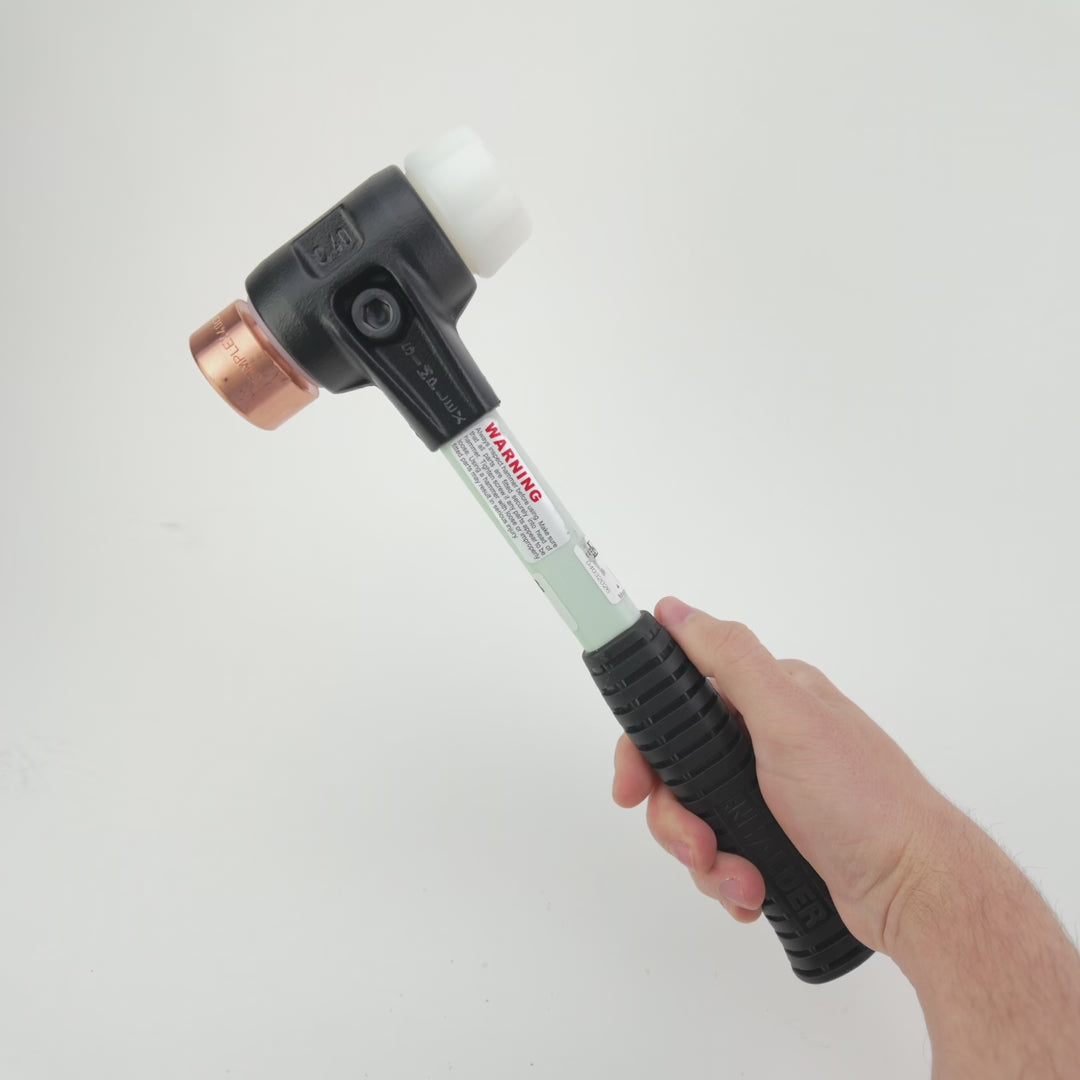 Load video: Halder Simplex Mallet with Copper/Nylon Inserts and Heavy Duty Reinforced Housing, 1.57" / 40.57 oz.