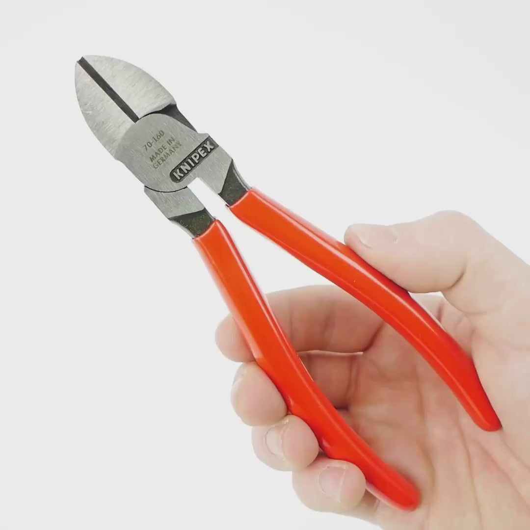 Load video: Knipex 6.3" Diagonal Cutters - Plastic Grip