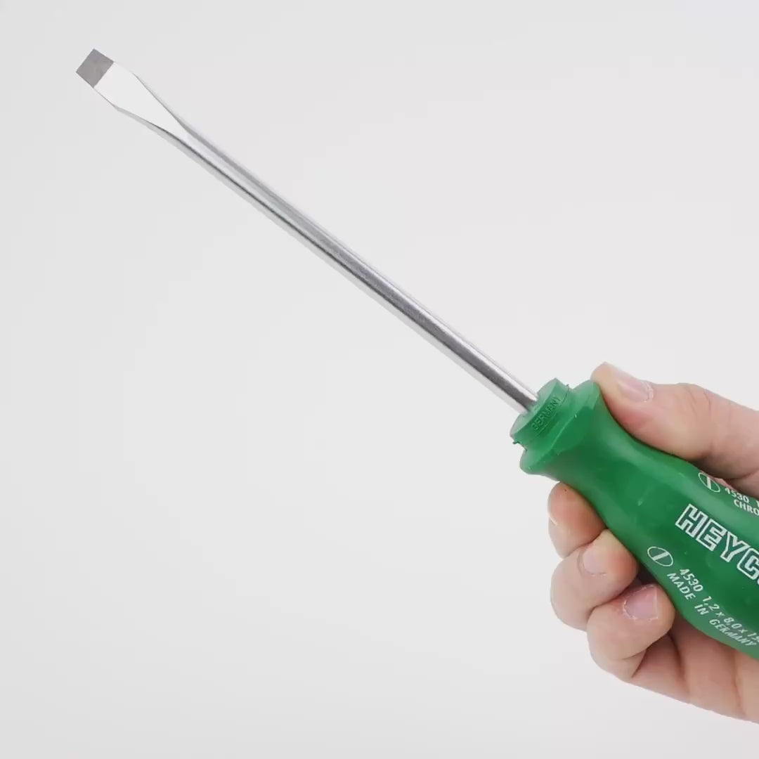 Load video: Heyco Slotted Engineers' Screwdriver with 2K Handle, 8.0mm