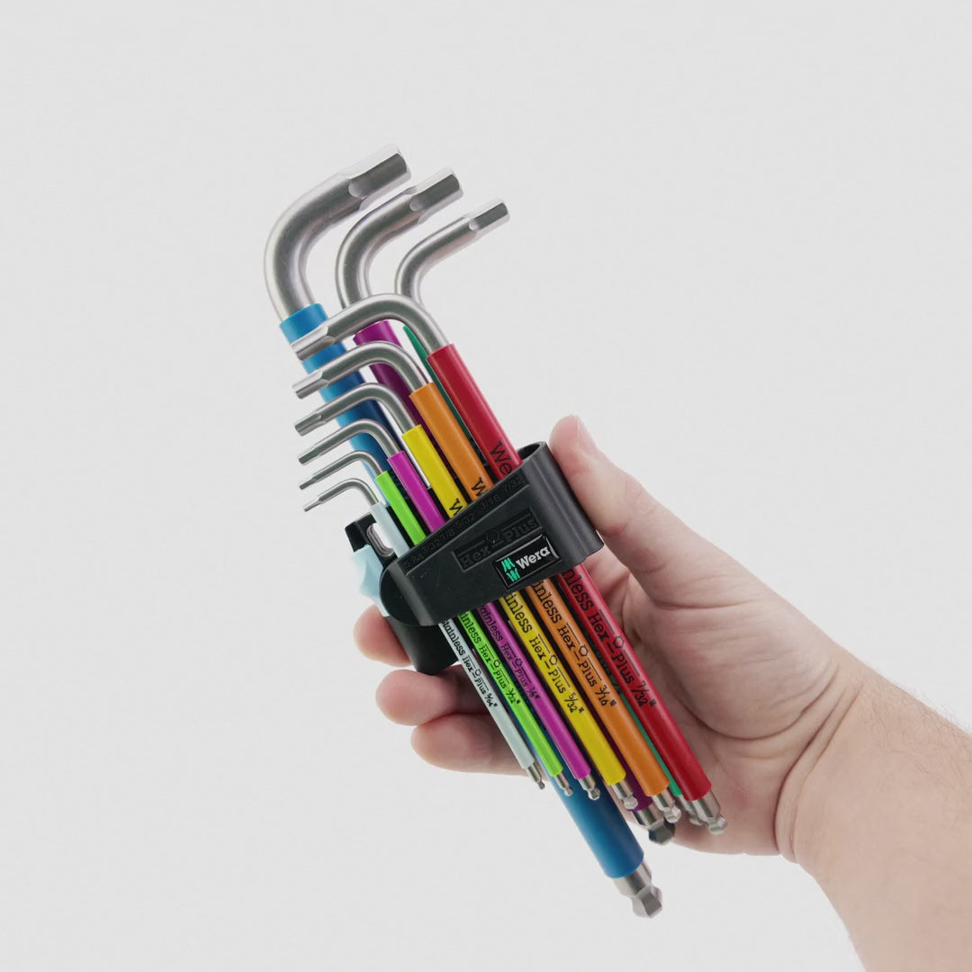 Load video: Wera 022860 SAE Multicolor Hex Stainless Steel Ball End Hex L-key Set