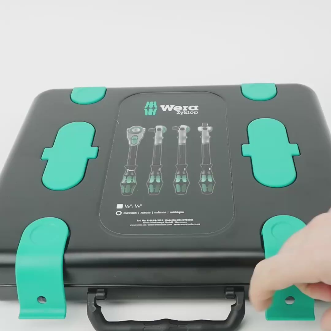 Load video: Wera 160785 Zyklop Ratchet 1/4" Drive and 1/2" Drive Metric Set