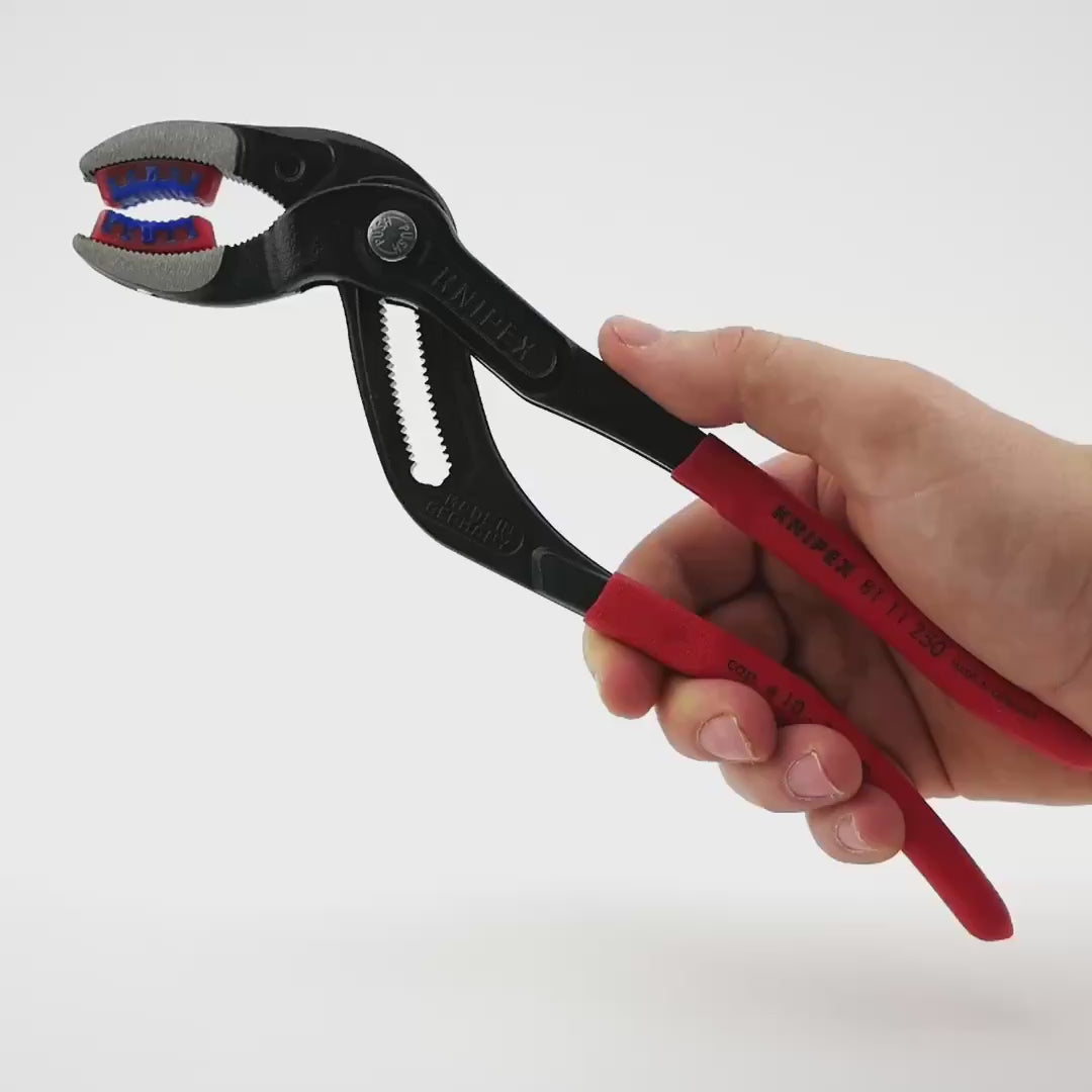Load video: Knipex 10" Pipe Gripping Pliers w/ Replaceable Plastic Jaws for Tube Fittings and Connectors