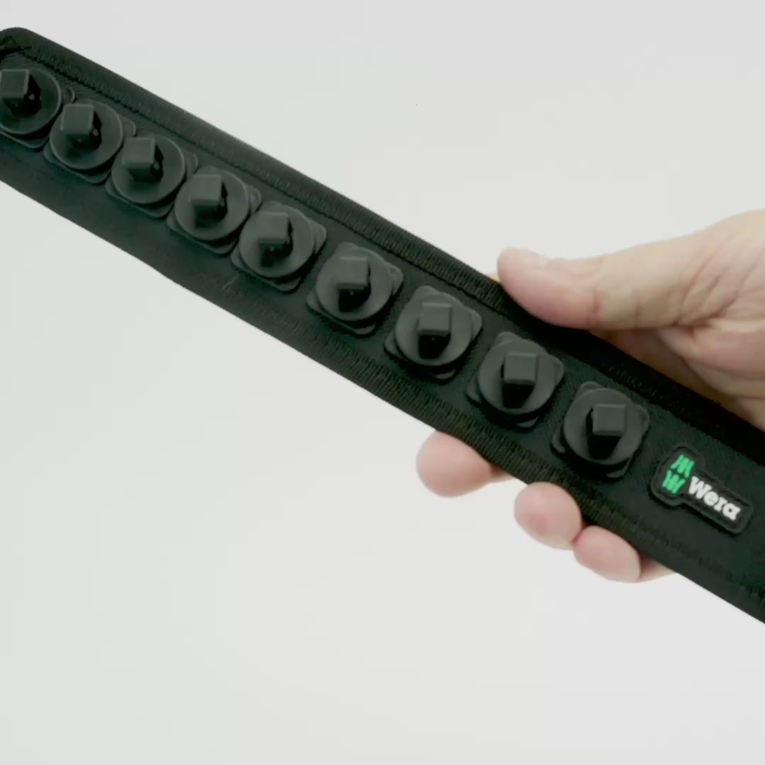 Load video: Wera 003981 Textile Belt, 3/8" Square Drive, 9-piece, Empty