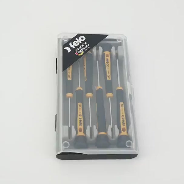 Load video: Felo 6 Piece Slotted &amp; Phillips Precision Screwdriver Set