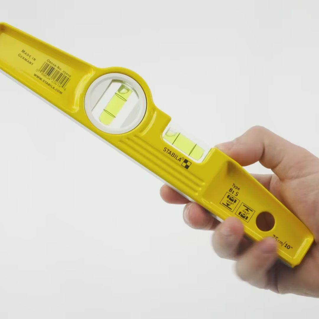 Load video: Stabila Type 81S Die Cast Torpedo Level, 10"