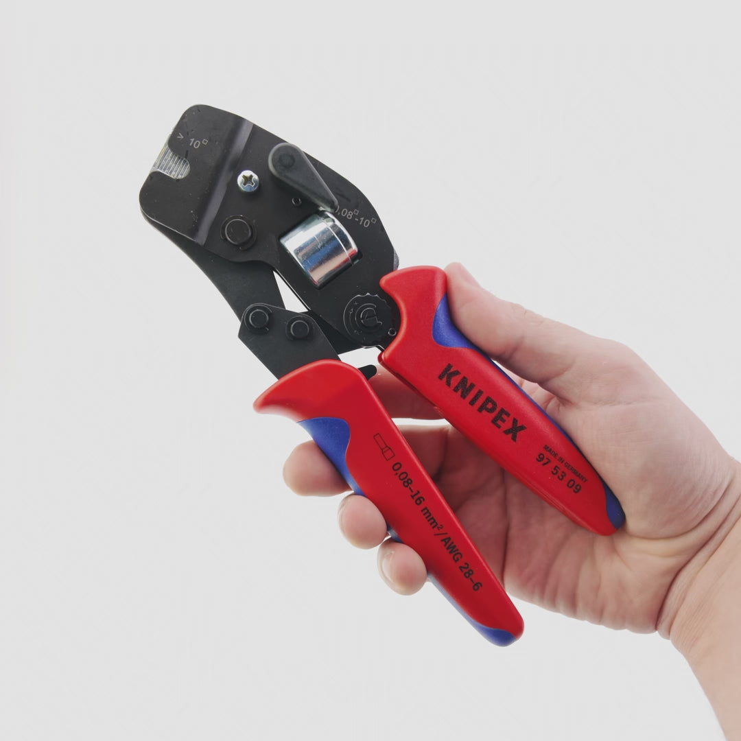 Load video: Knipex Self-Adjusting Crimping Pliers - End Sleeves (ferrules) w/ Selector Lever
