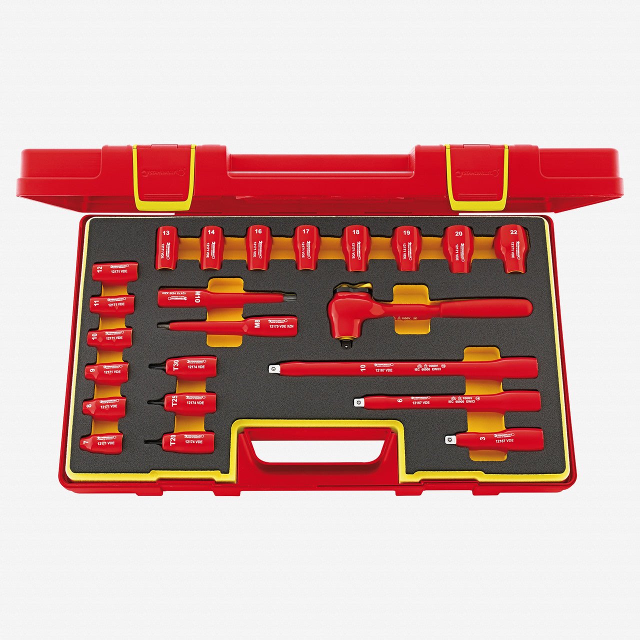 Stahlwille 12171/19/4 VDE Socket Set, 3/8" Drive, Metric, 7 - 22mm, 12 - Point, 23 pieces - ST96022020 - KC Tool