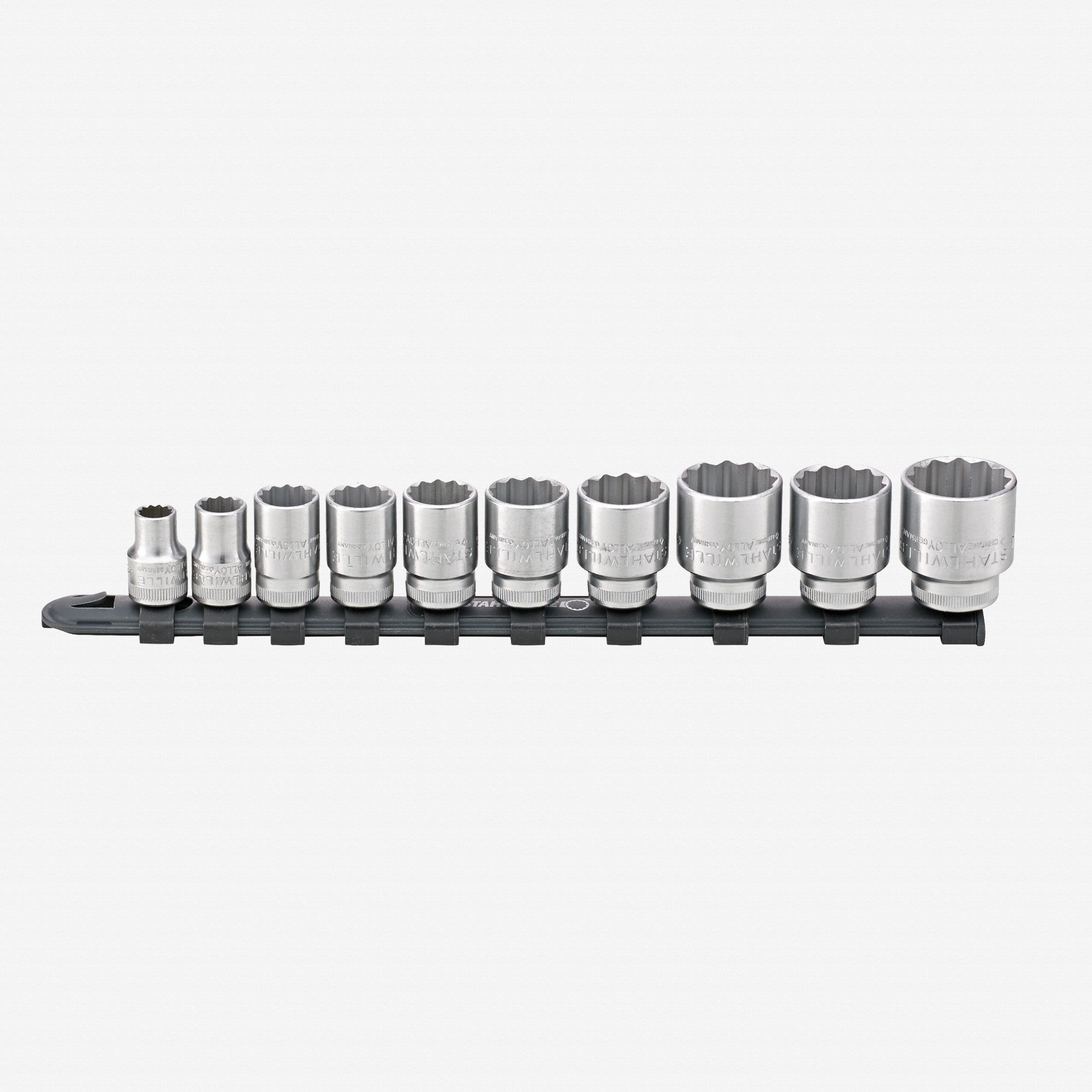 Stahlwille 12917/10-45 Outside Hex Socket Set on Plastic Socket Strip, Metric, 3/8" Drive, 8-24mm, 11 Pieces - ST96052010 - KC Tool