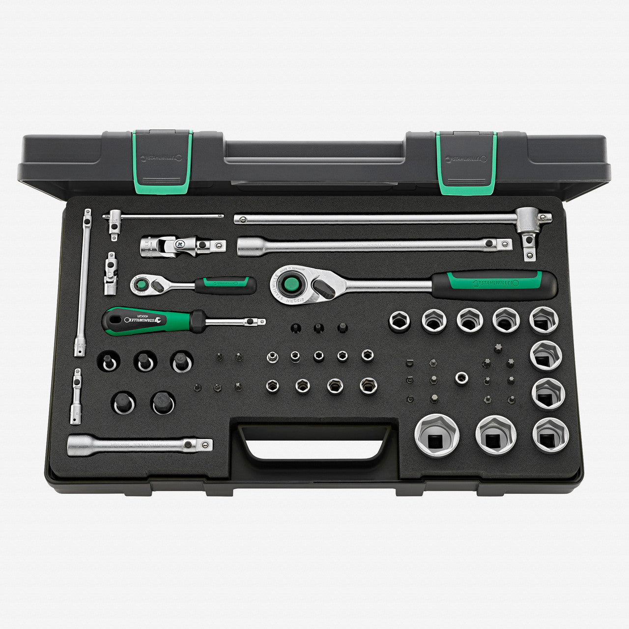 Stahlwille 40/52/45/12 QR Socket Set, Metric, 4 - 30mm, 1/2" Drive, 1/4" Drive, 57 Pieces - ST91222607 - KC Tool
