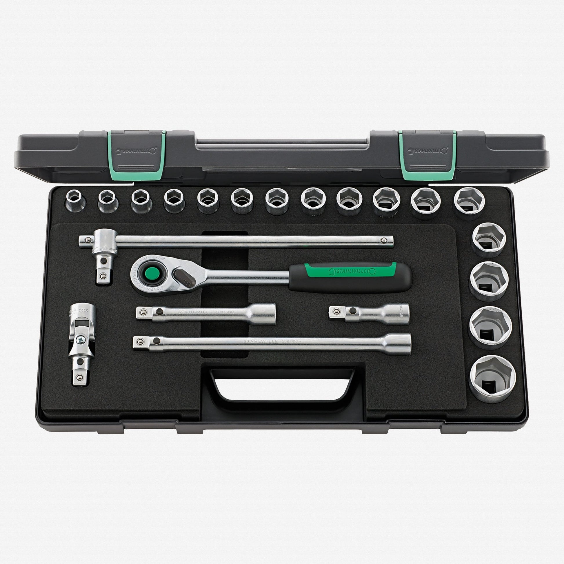 Stahlwille 52/16/6QR Socket Set, 1/2" Drive, Metric, 10-32mm, 6-Point, 22 Pieces - ST96031480 - KC Tool