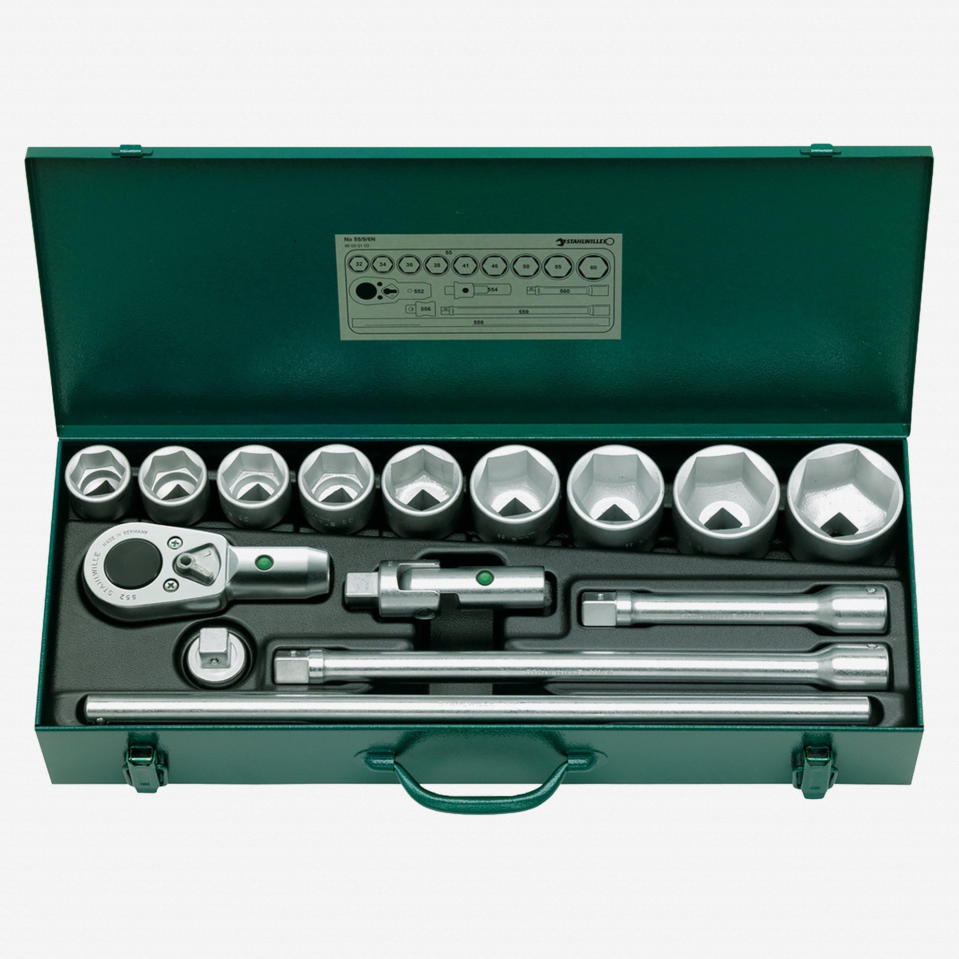 Stahlwille 55/9/6N Socket Set, 3/4" Drive, Metric, 32 - 60 mm, 6-point, 15 Pieces - ST96050103 - KC Tool