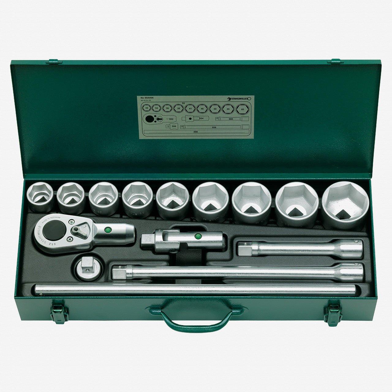 Stahlwille 55/9/6N Socket Set, 3/4" Drive, Metric, 32 - 60 mm, 6 - point, 15 Pieces - ST96050103 - KC Tool
