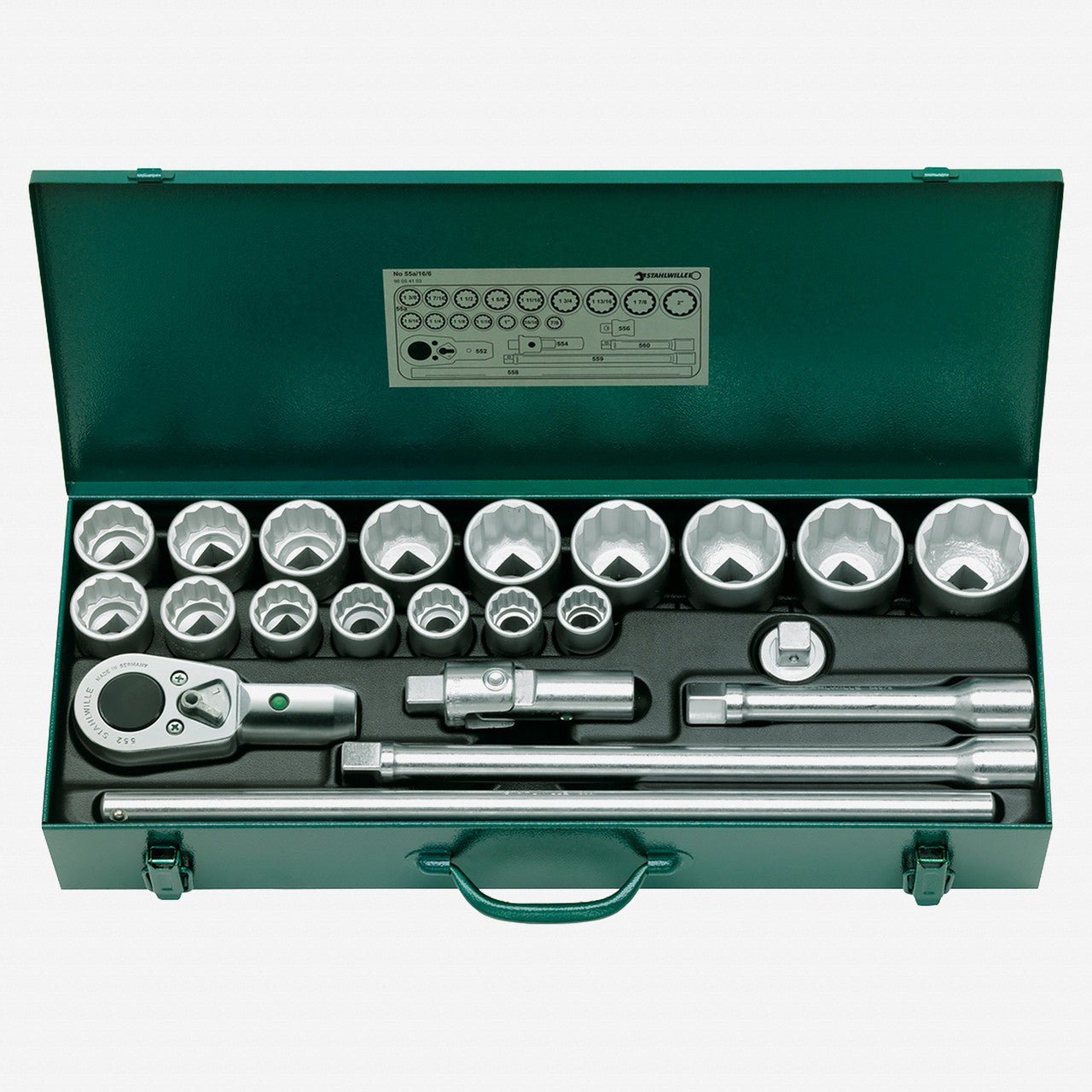 Stahlwille 55a/16/6 Socket Set, 3/4" Drive, SAE, 7/8" - 2", 12 - Point, 22 Pieces - ST96054103 - KC Tool