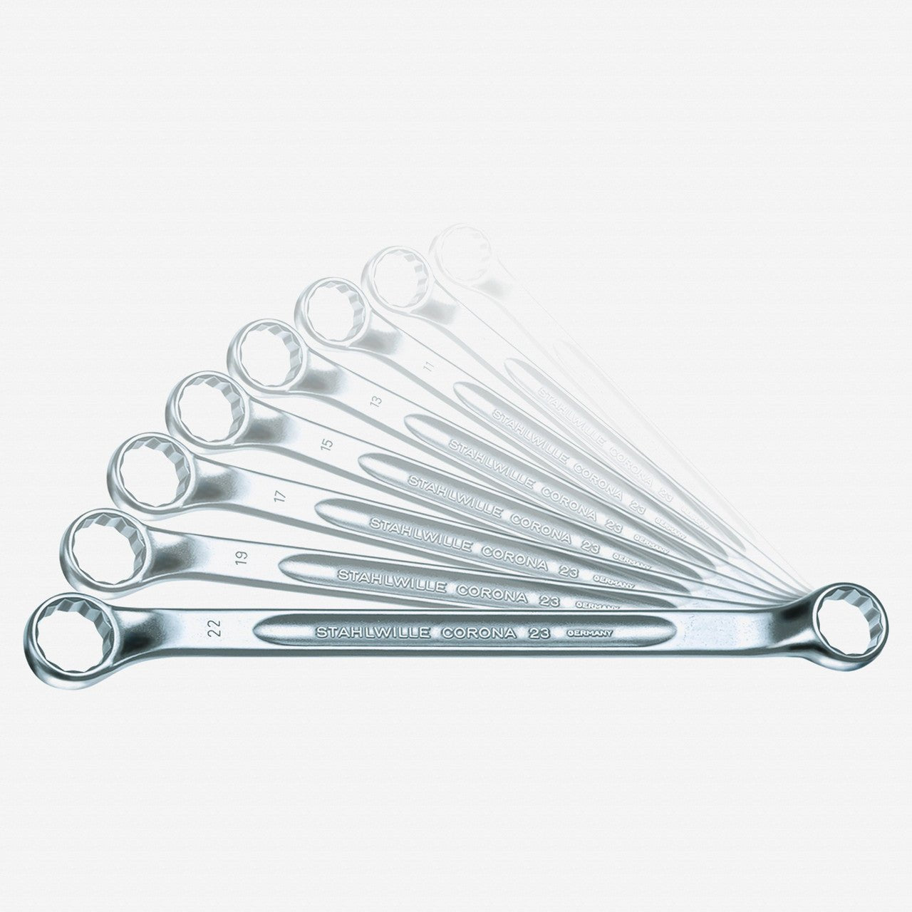 Stahlwille CORONA 23/8 Double - ended Ring Spanner Set, Shallow Offset; 6x7 - 20x22 mm, 8 Pieces - ST96410704 - KC Tool