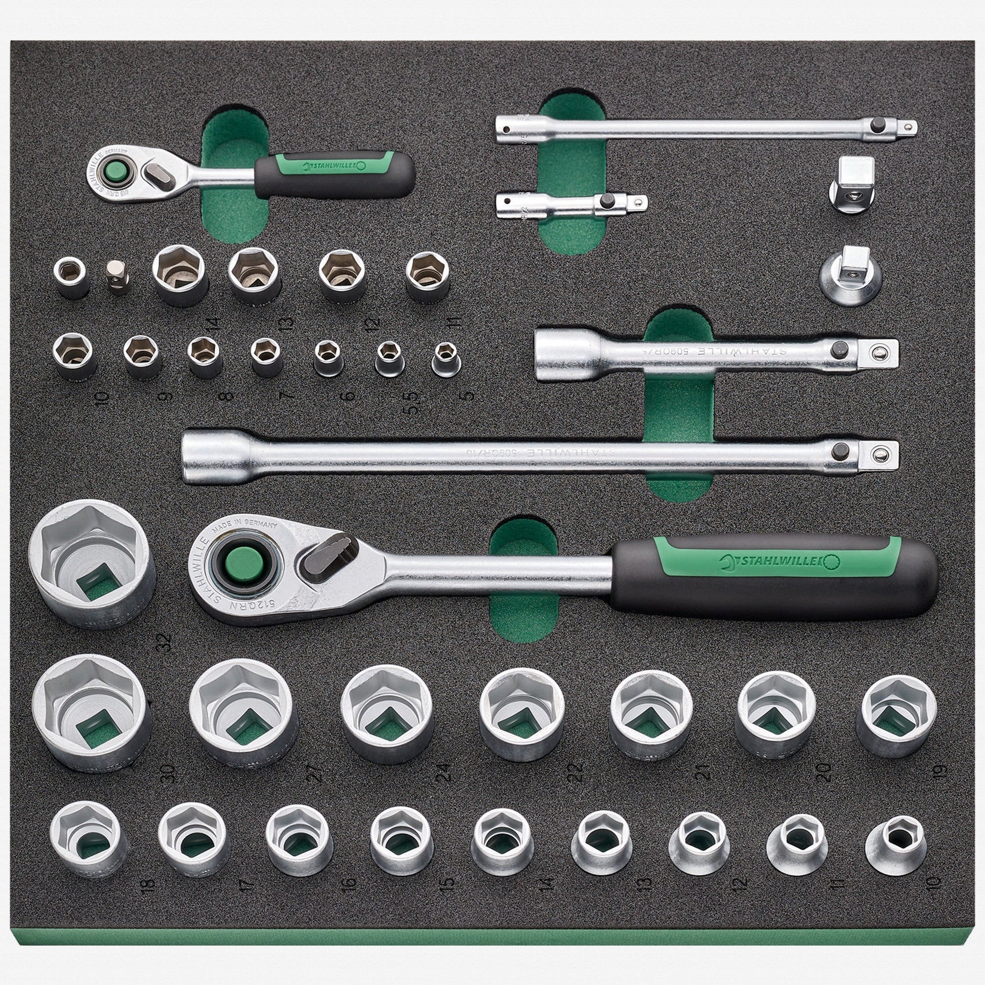 Stahlwille TCS 1 821/38 Ratchet and Socket Set in Foam Inlay, 1/4" and 1/2" Drive, 38 Pieces - ST96830264 - KC Tool