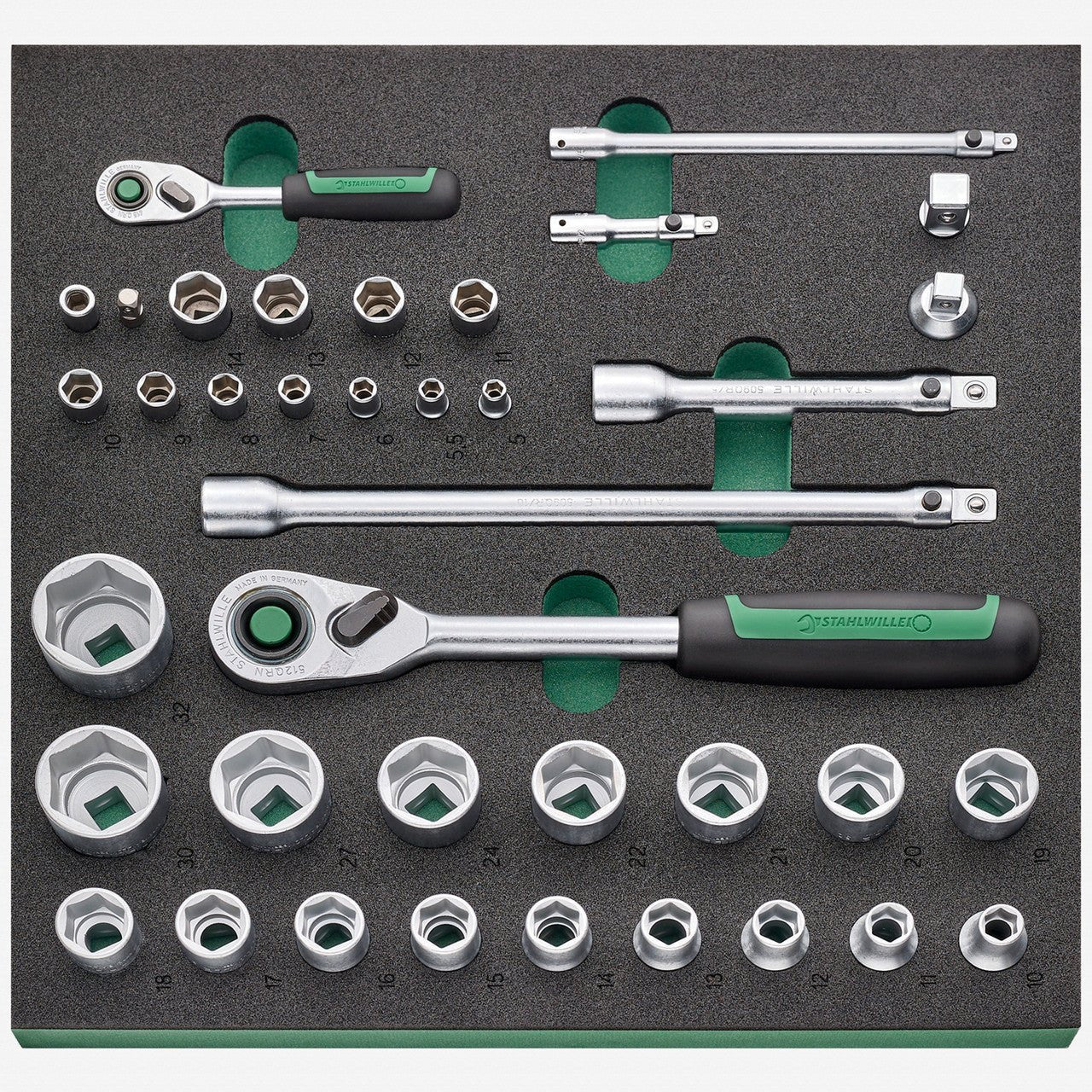 Stahlwille TCS 1 821/38 Ratchet and Socket Set in Foam Inlay, 1/4" and 1/2" Drive, 38 Pieces - ST96830264 - KC Tool