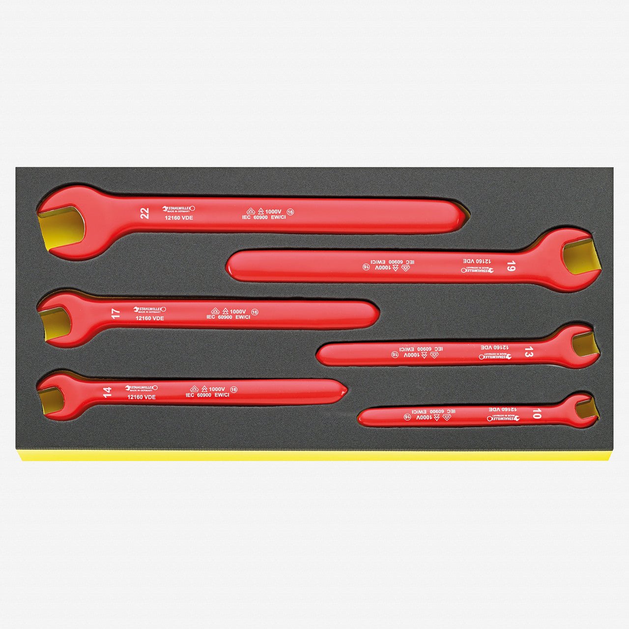 Stahlwille TCS 12160 VDE Insulated Metric Single Open - ended Wrench Set, 6 Pieces in TCS Inlay - ST96830042 - KC Tool