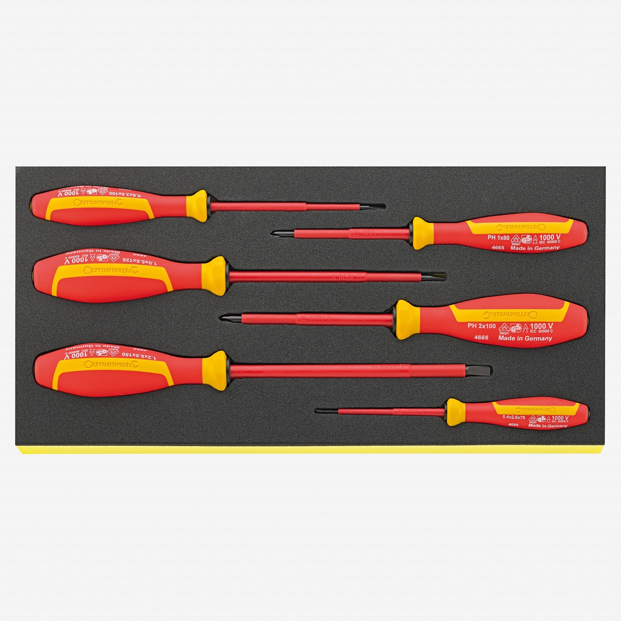 Stahlwille TCS 4660/4665 DRALL+ VDE Insulated Slotted and Phillips Screwdrivers in TCS Inlay, 6 Pieces - ST96838766 - KC Tool