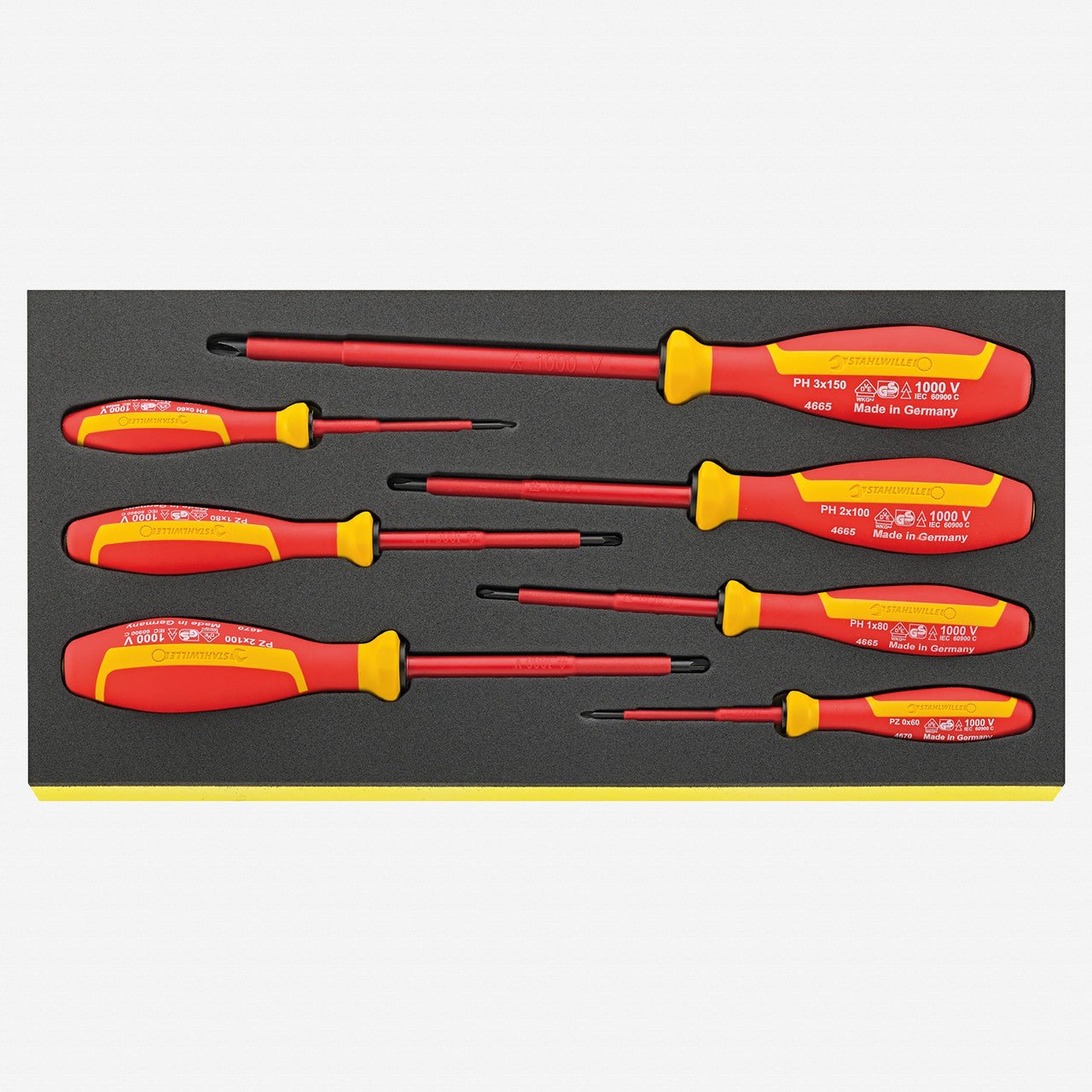Stahlwille TCS 4665/4670 DRALL+ VDE Insulated Phillips and Pozidriv Screwdrivers in TCS Inlay, 7 Pieces - ST96838785 - KC Tool