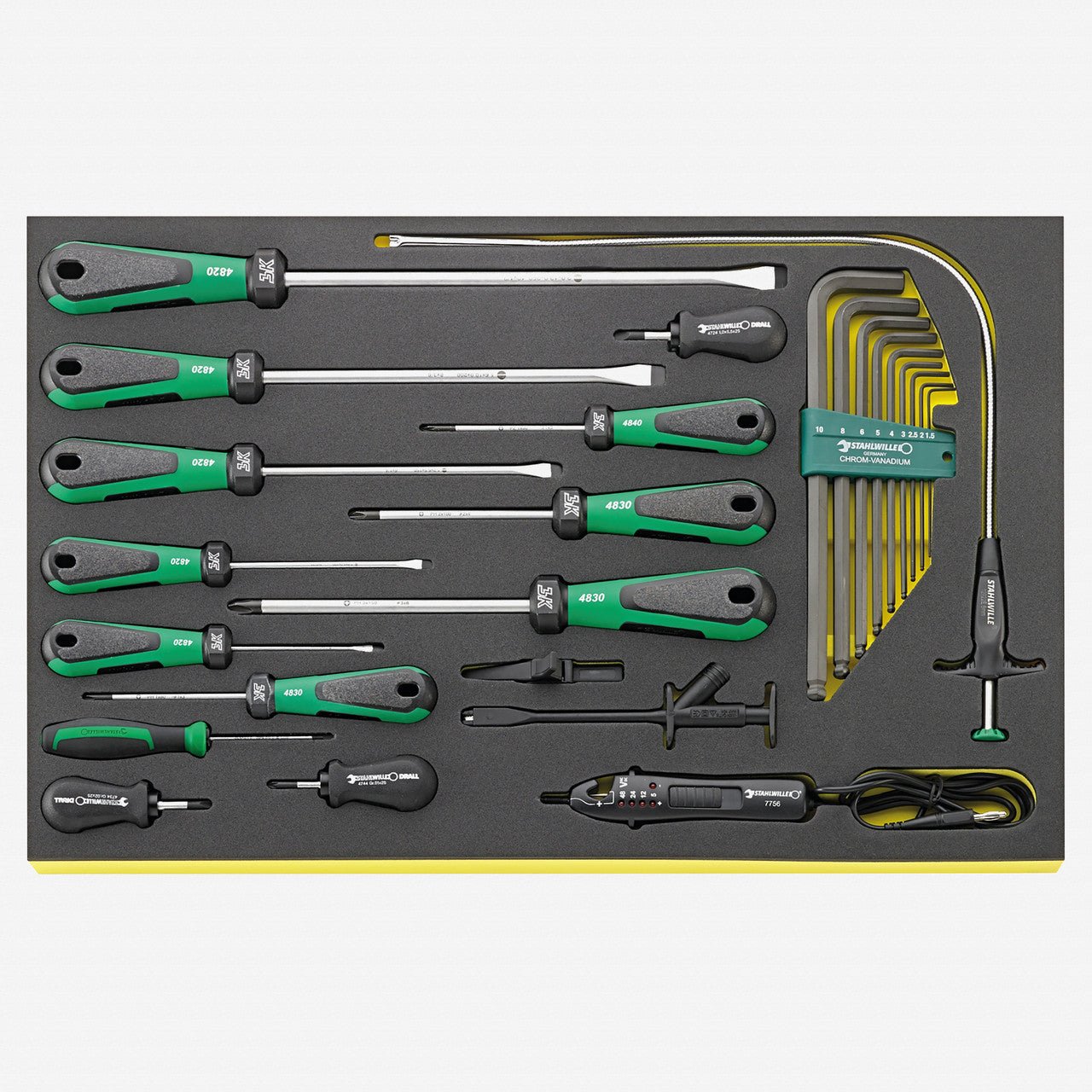 Stahlwille TCS 4724/4840+10767 DRALL Automotive Screwdrivers + Voltage Tester in TCS Inlay, 24 Pieces - ST96830706 - KC Tool