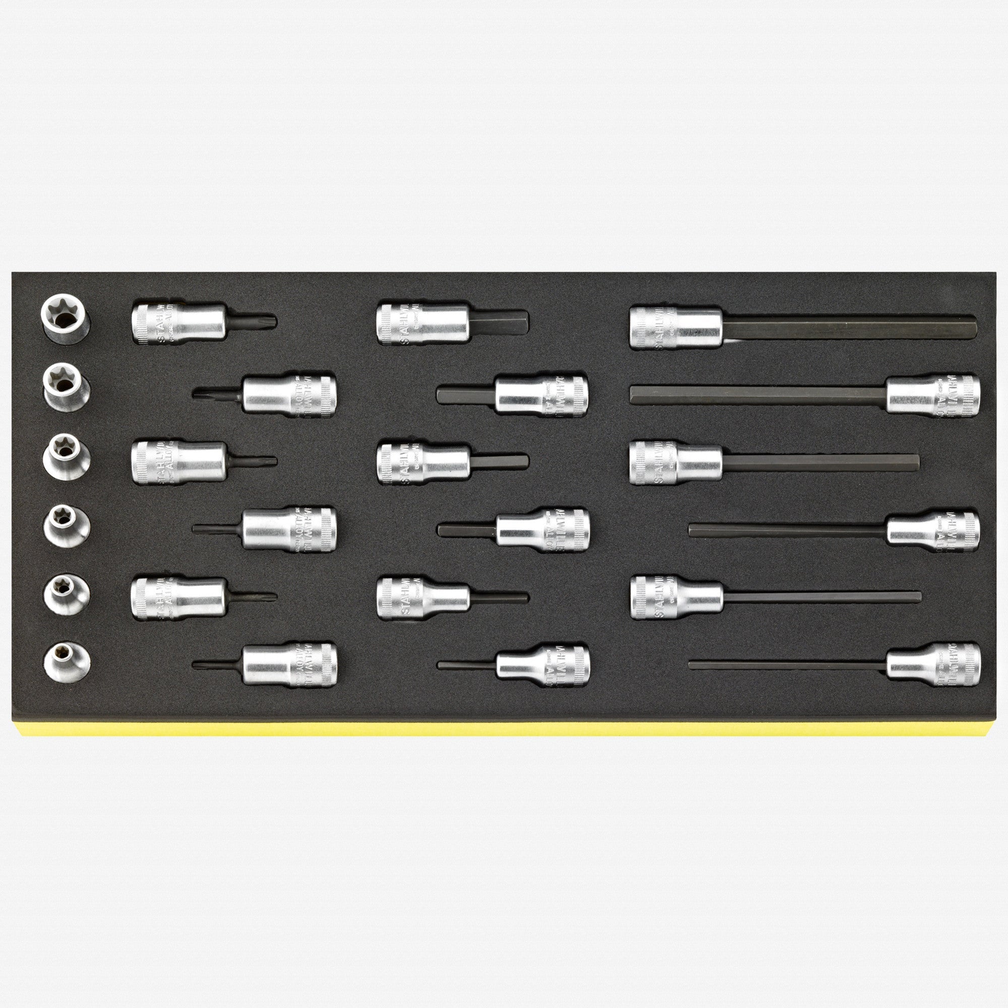 Stahlwille TCS 49/1049/2049/45TX/49TX 3/8" TORX® and Metric Hex Screwdriver Sockets in TCS Inlay, 24 Pieces - ST96838772 - KC Tool