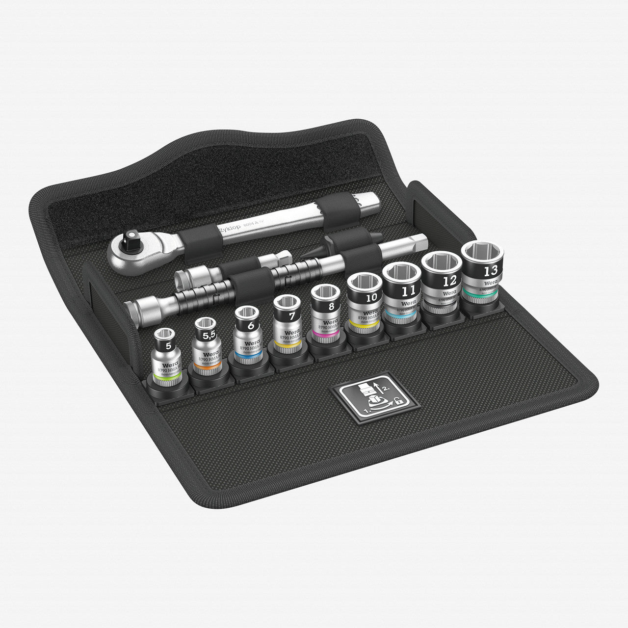 Wera 003756 8100 SA 12 Zyklop Metal Ratchet Set with Switch Lever, 1/4" Drive with Holding Function - Metric - WR003756 - KC Tool