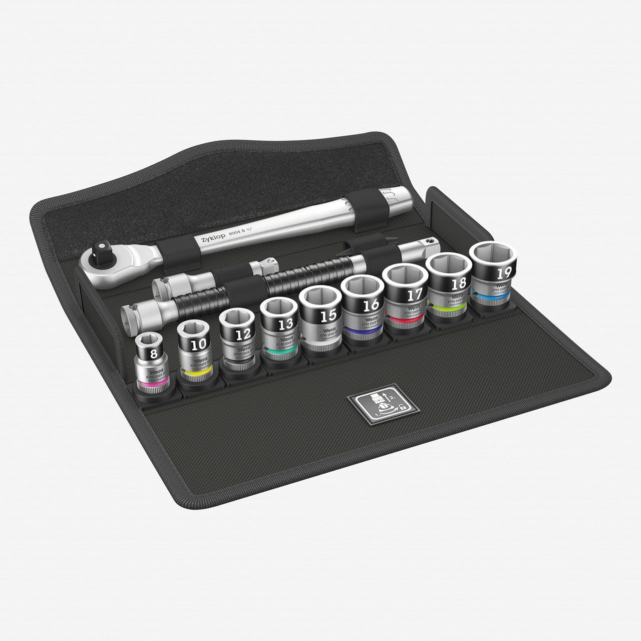 Wera 003785 8100 SB 1 Zyklop Metal Ratchet Set with Switch Lever, 3/8" Drive with Holding Function - Metric - WR003785 - KC Tool