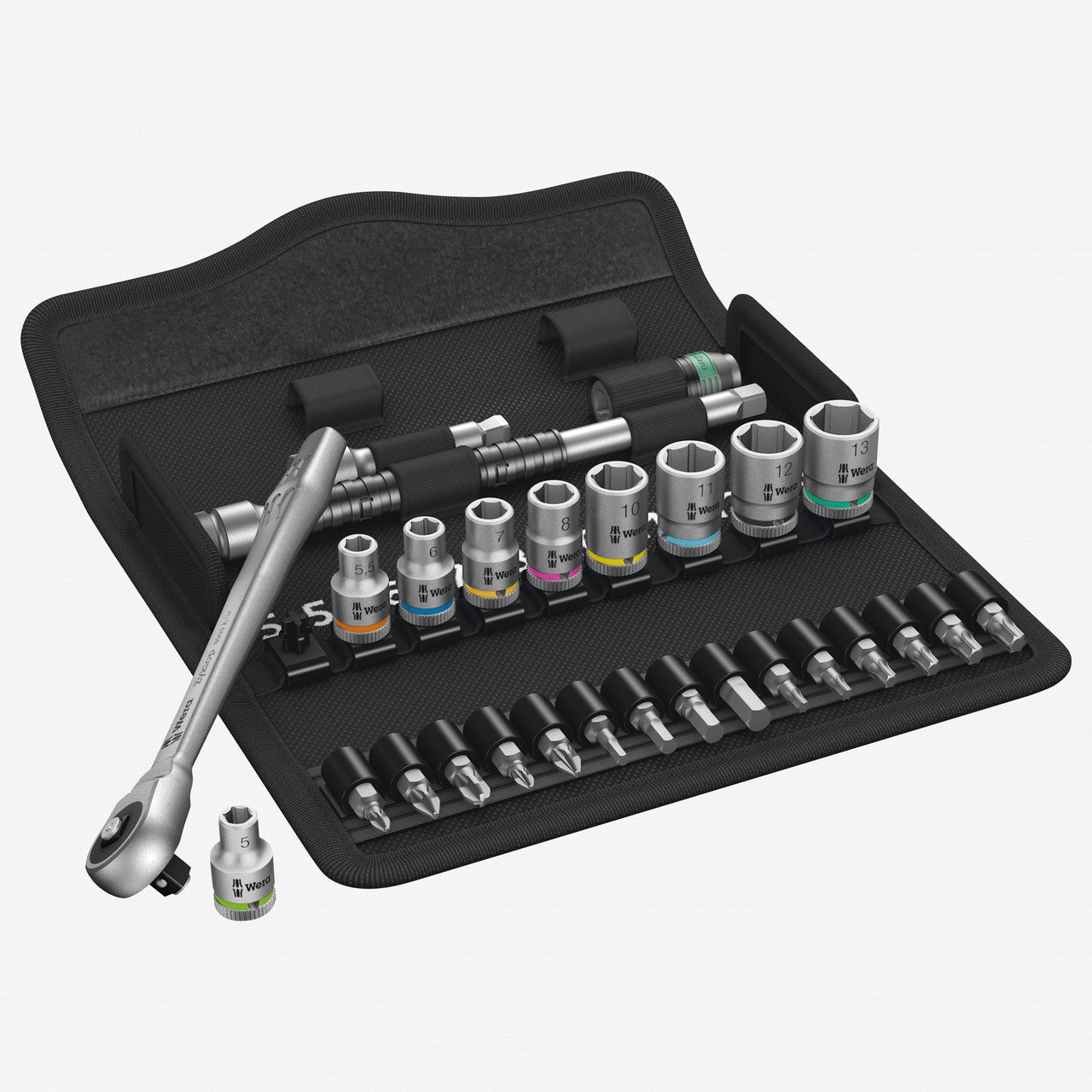 Wera 004017 Zyklop Metal Ratchet 1/4" Drive with Push - Through Square Metric Set - WR004017 - KC Tool