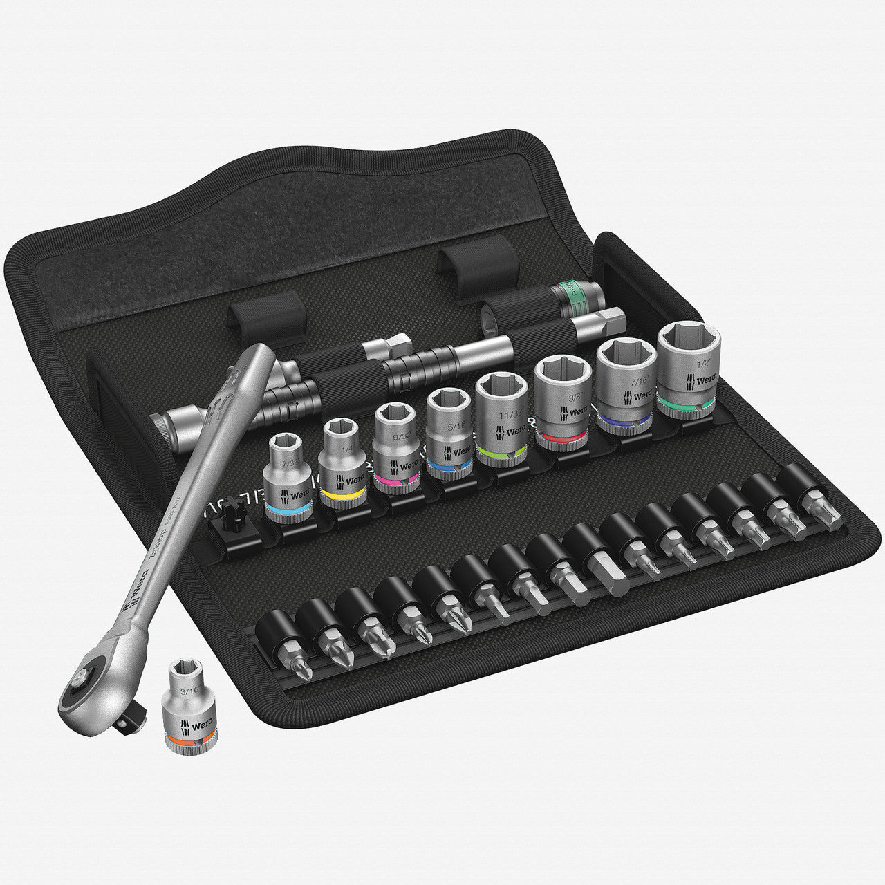 Wera 004020 Zyklop Metal Ratchet 1/4" Drive with Push - Through Square SAE Set - WR004020 - KC Tool