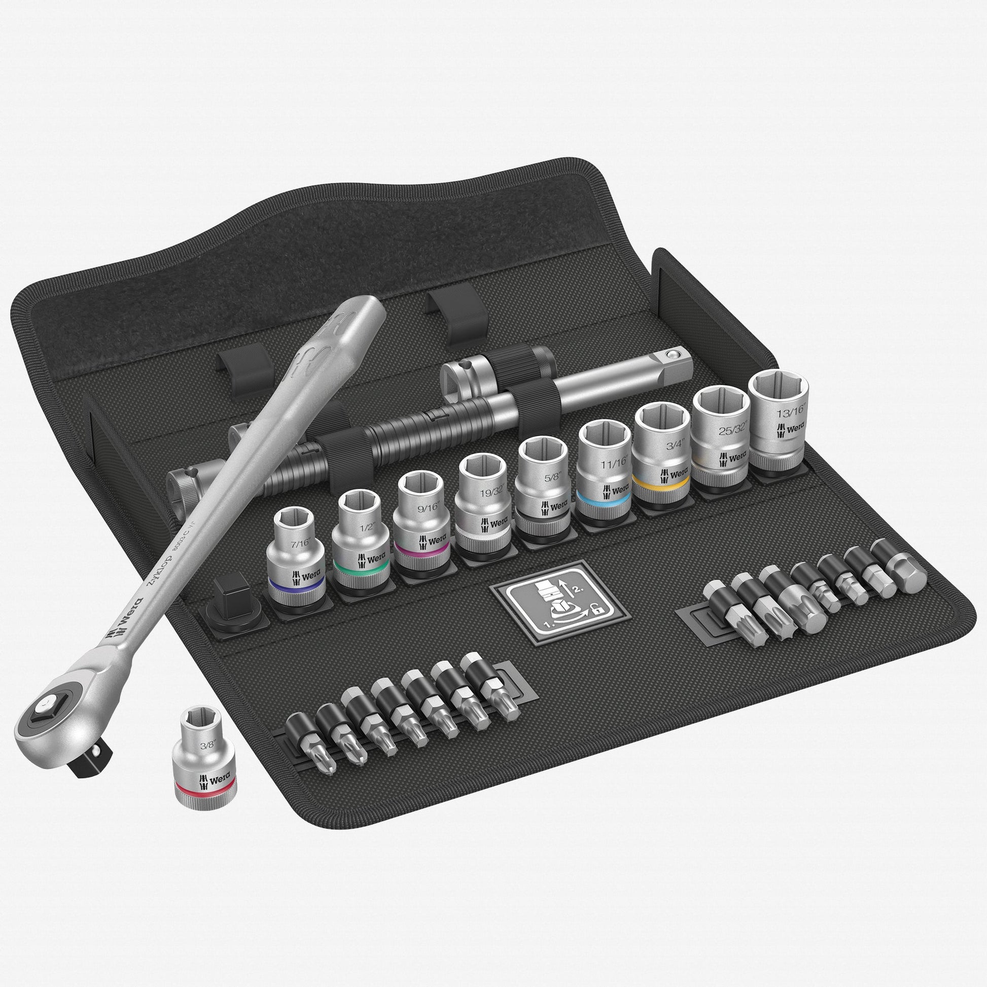 Wera 004080 Zyklop Metal Ratchet 1/2" Drive with Push - Through Square SAE Set - WR004080 - KC Tool