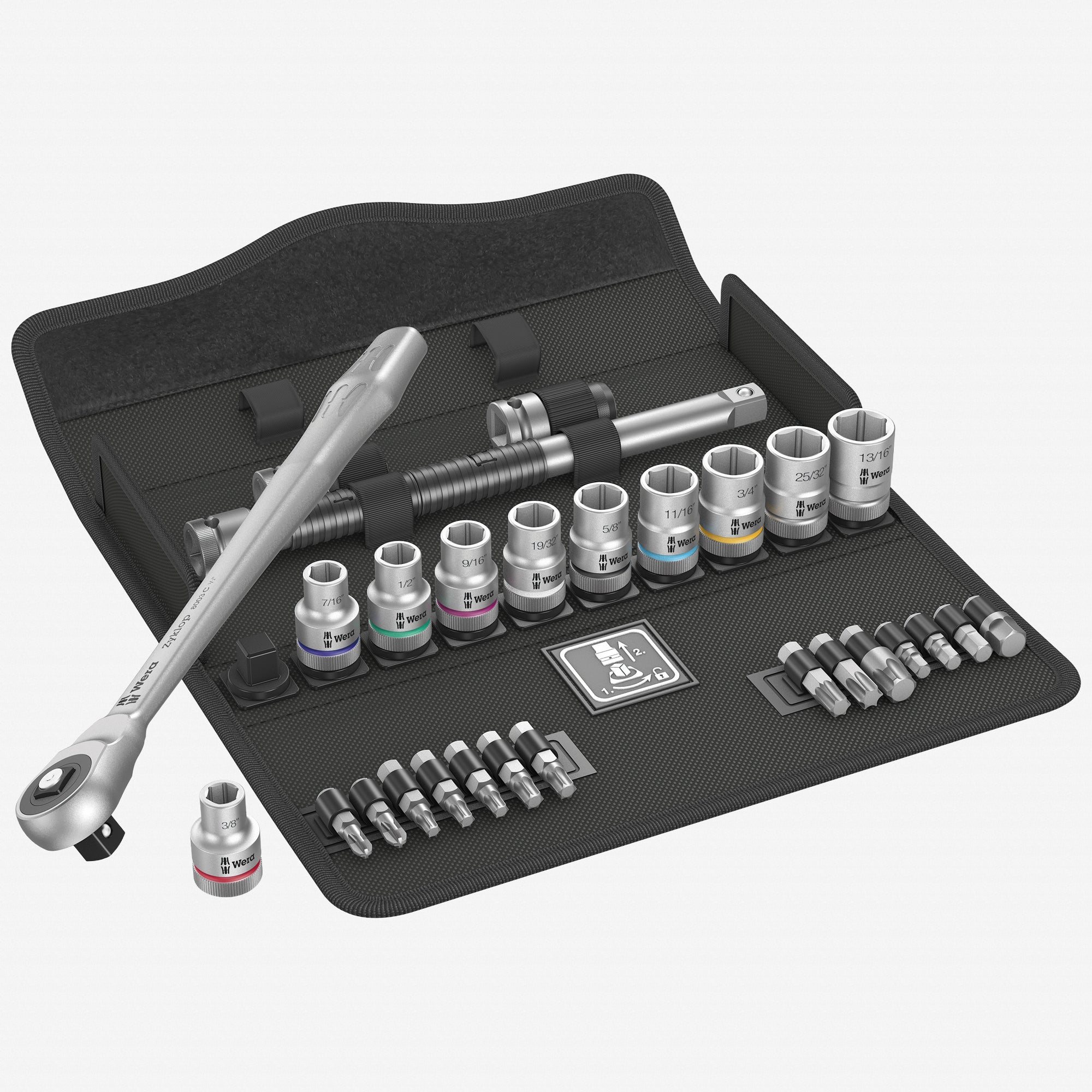 Wera 004080 Zyklop Metal Ratchet 1/2" Drive with Push - Through Square SAE Set - WR004080 - KC Tool