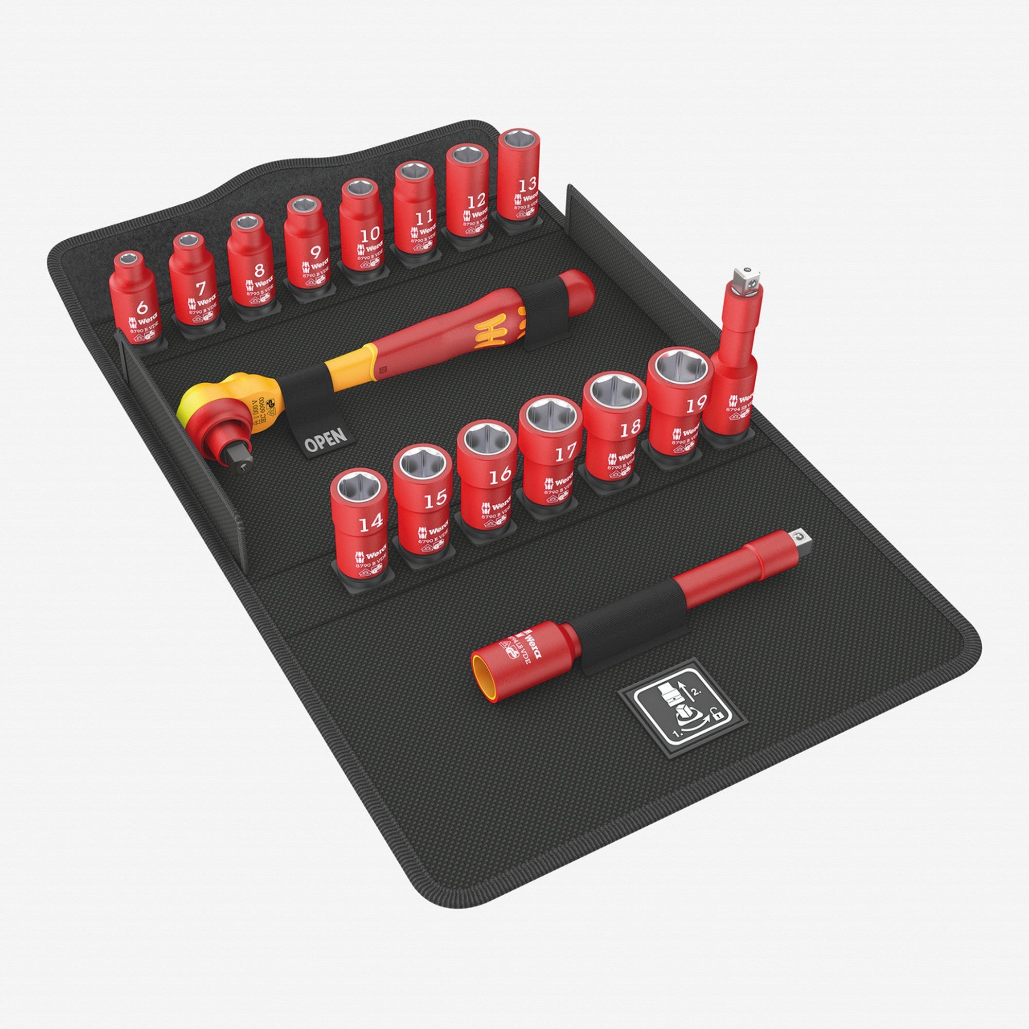 Wera 004970 8100 SB VDE 1 Zyklop Insulated Ratchet Set, 3/8" Drive w/ Switch Lever - Metric - WR004970 - KC Tool