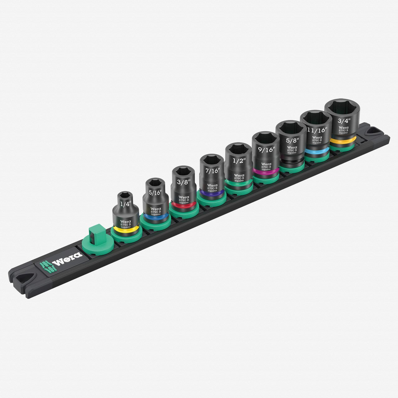 Wera 005452 9608 Magnetic Rail B Impaktor Imperial 1 Impact Socket Set, 3/8" Drive, SAE, 9 Pieces - WR005452 - KC Tool