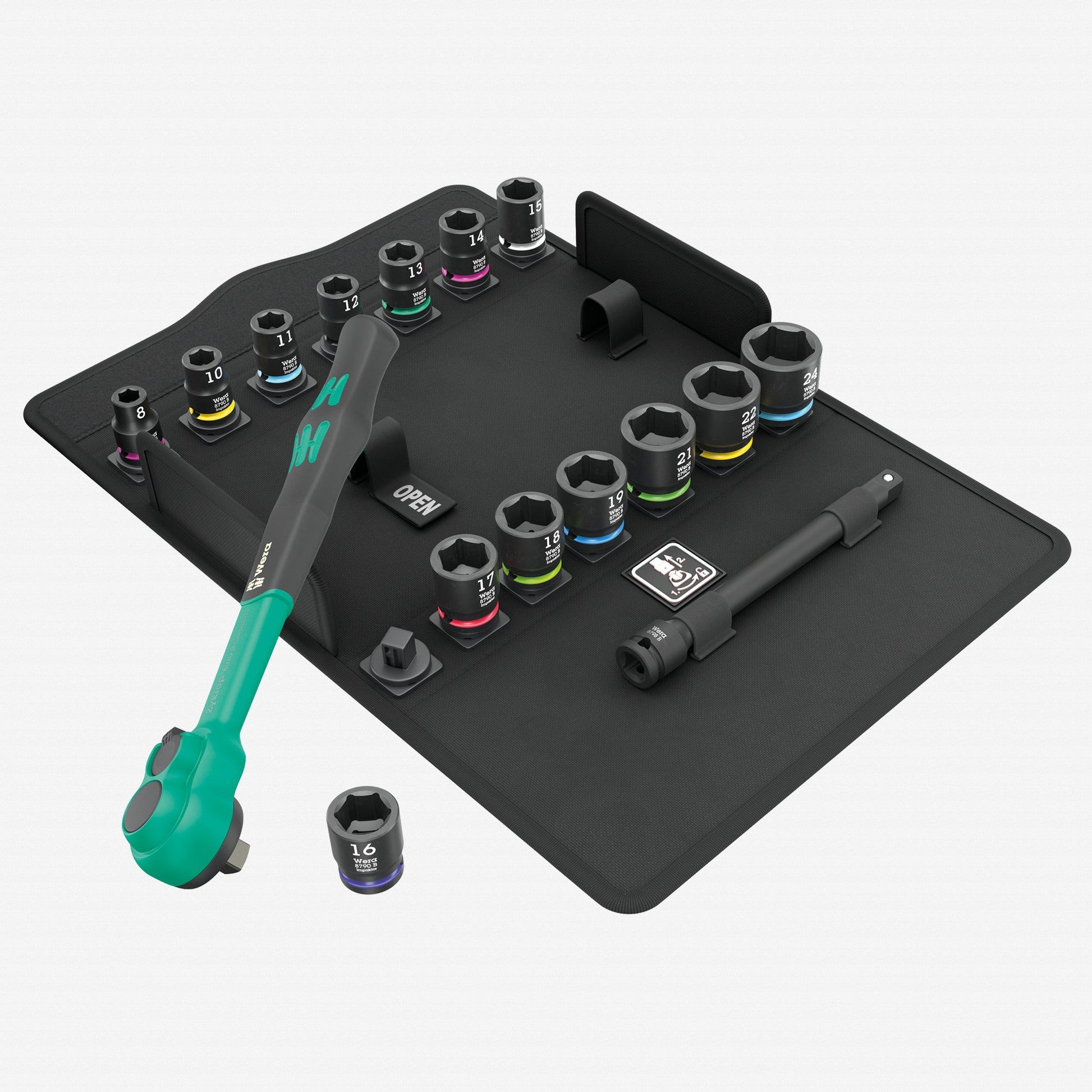 Wera 005530 8100 SB 12 Zyklop Comfort Ratchet Set, Reversible, 3/8" Drive, Metric, 16 Pieces - WR005530 - KC Tool