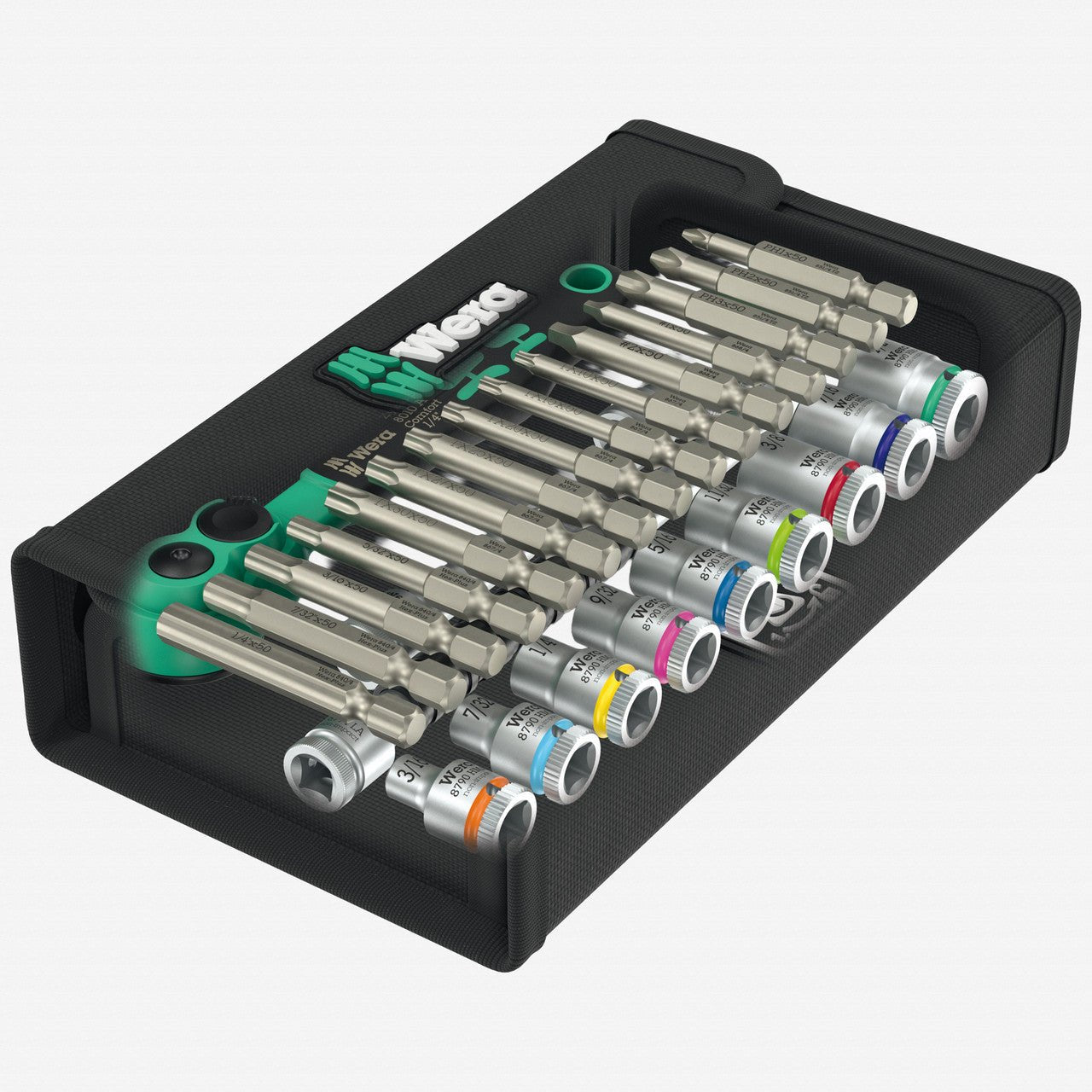 Wera 005542 8100 SA 15 Zyklop Comfort 1/4" SAE Ratchet Set, 28 Pieces - WR005542 - KC Tool