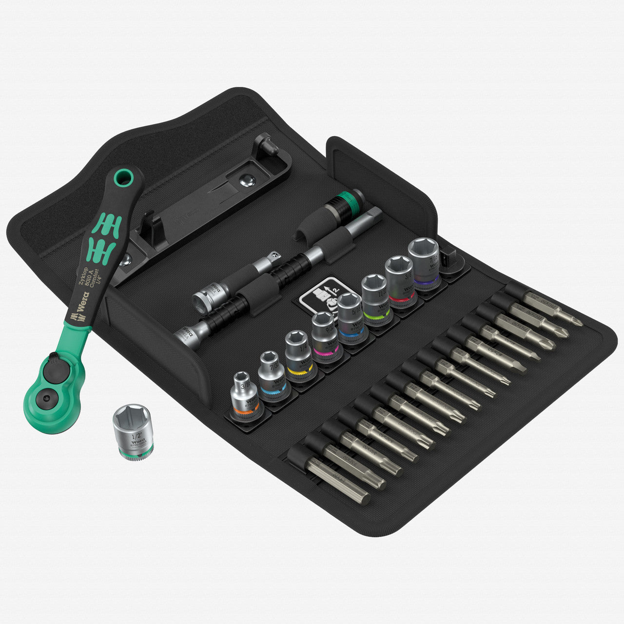 Wera 005542 8100 SA 15 Zyklop Comfort 1/4" SAE Ratchet Set, 28 Pieces - WR005542 - KC Tool