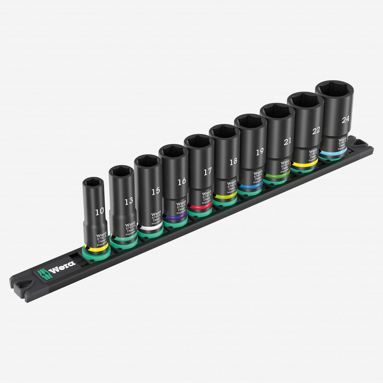 Wera 005590 Magnetic Rail B Impaktor Deep 1 Metric Socket Set, 3/8" Drive, 10 Pieces, 10 - 24 mm - WR005590 - KC Tool