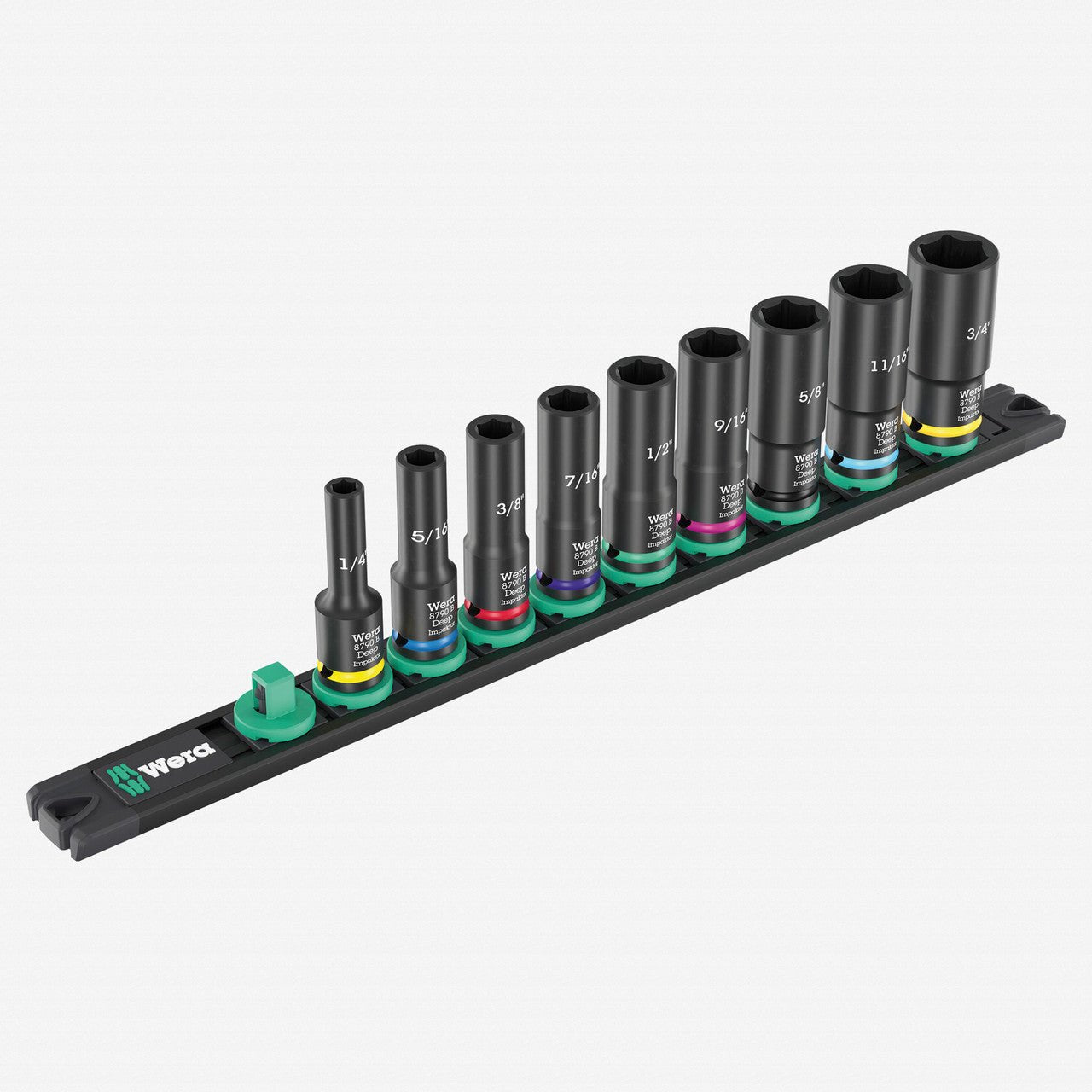 Wera 005591 Magnetic Rail B Impaktor Deep Imperial 1 Socket Set, 3/8" Drive, 9 Pieces, 1/4" - 3/4" - WR005591 - KC Tool