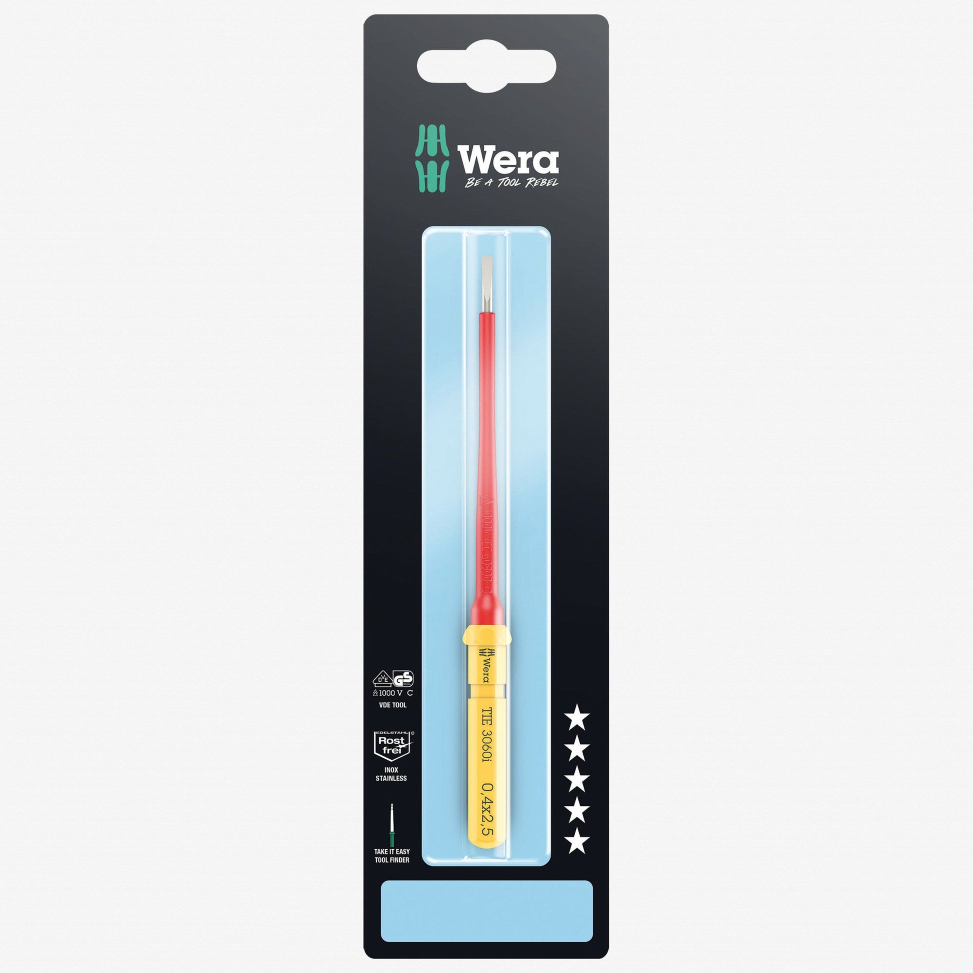 Wera 006575 Kraftform Kompakt VDE 3060 i 0,4 x 2,5 Insulated Stainless Take It Easy Blade - WR006575 - KC Tool