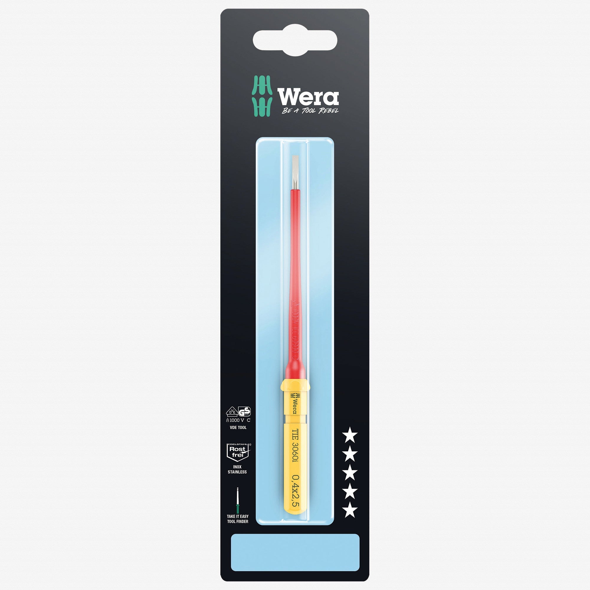 Wera 006575 Kraftform Kompakt VDE 3060 i 0,4 x 2,5 Insulated Stainless Take It Easy Blade - WR006575 - KC Tool